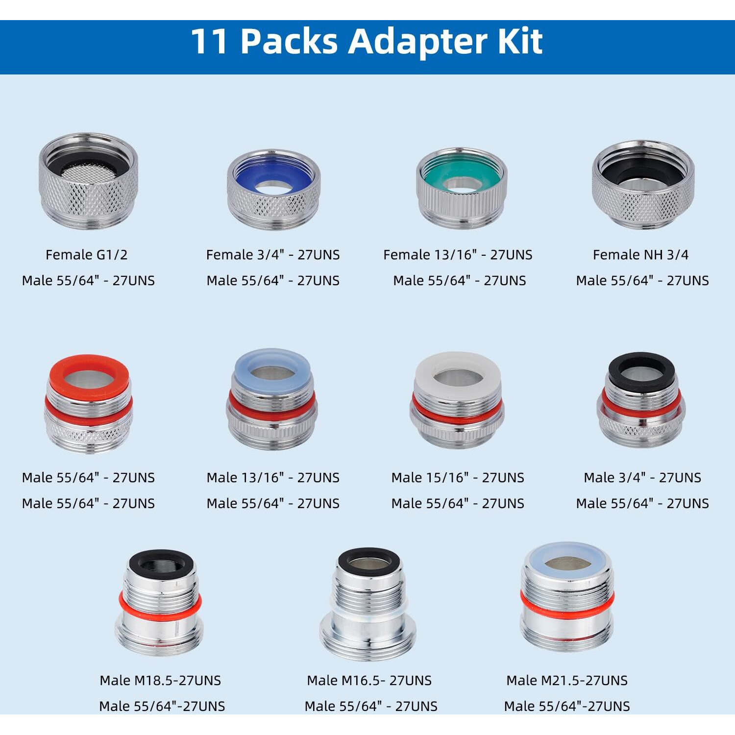 11Pcs Faucet Adapter Kit  Brass Faucet Aerator Adapter Set Male Female Sink Faucet Adapter Converter To Garden Hose  Standard Hose In Rv  Apply On Both Removable And Cache Aerator