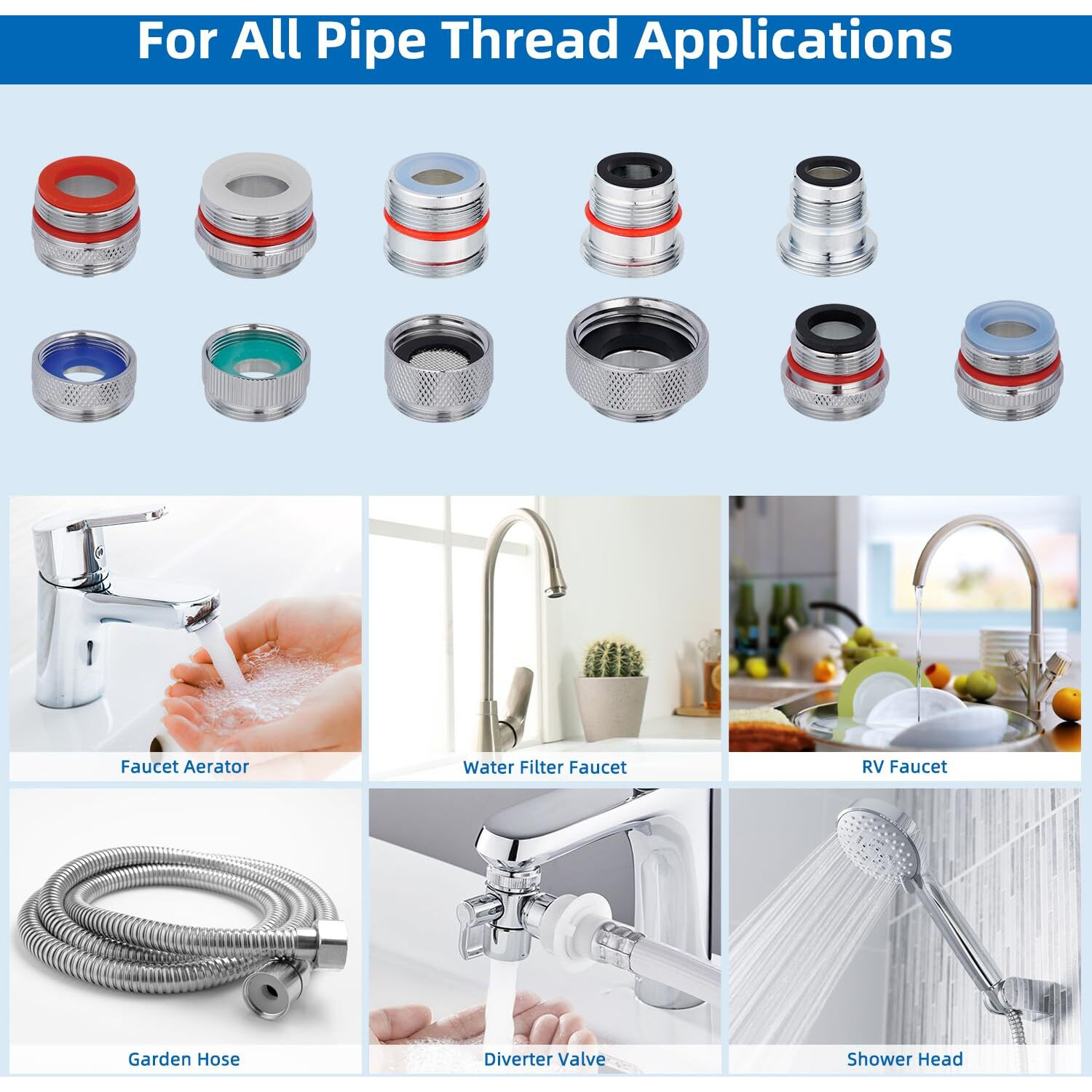 11Pcs Faucet Adapter Kit  Brass Faucet Aerator Adapter Set Male Female Sink Faucet Adapter Converter To Garden Hose  Standard Hose In Rv  Apply On Both Removable And Cache Aerator