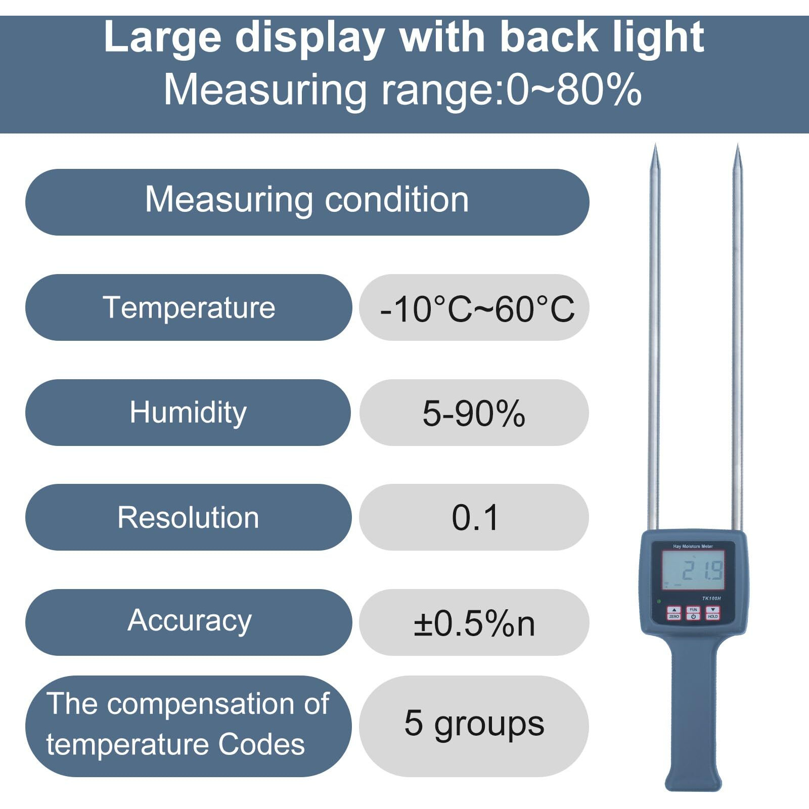 Pokiphip Tk100H Portable Hay Moisture Meter - Precise Hay Moisture Tester With Probe For Monitoring And Ensuring Optimal Hay Quality  Preventing Mold And Spoilage