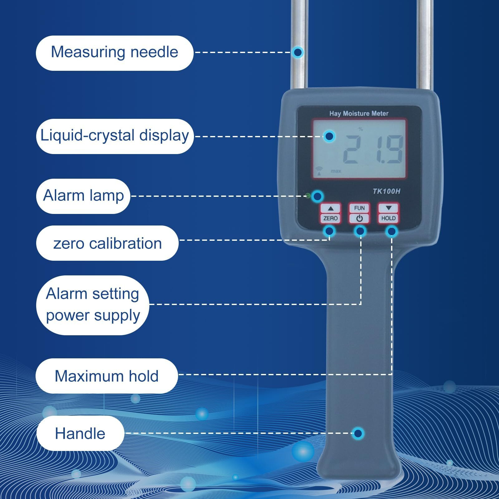 Pokiphip Tk100H Portable Hay Moisture Meter - Precise Hay Moisture Tester With Probe For Monitoring And Ensuring Optimal Hay Quality  Preventing Mold And Spoilage