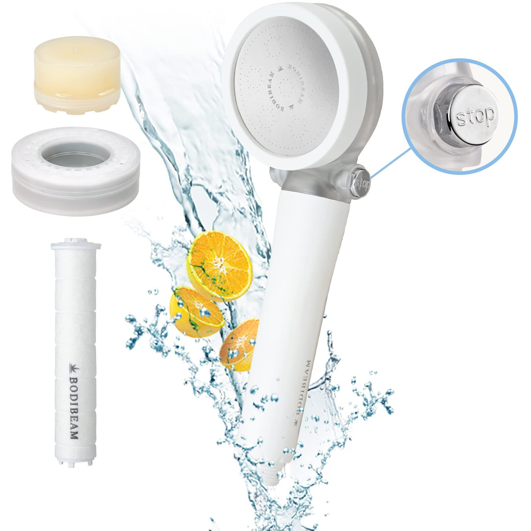 Shower Head With Handheld  Vitamin C Shower Head [ 3-Step Of Water Purifying - Vitamin C Gel  Carbon Filter  Sediment Filter ] High Pressure  On Off Switch  Made In Korea - Pure White