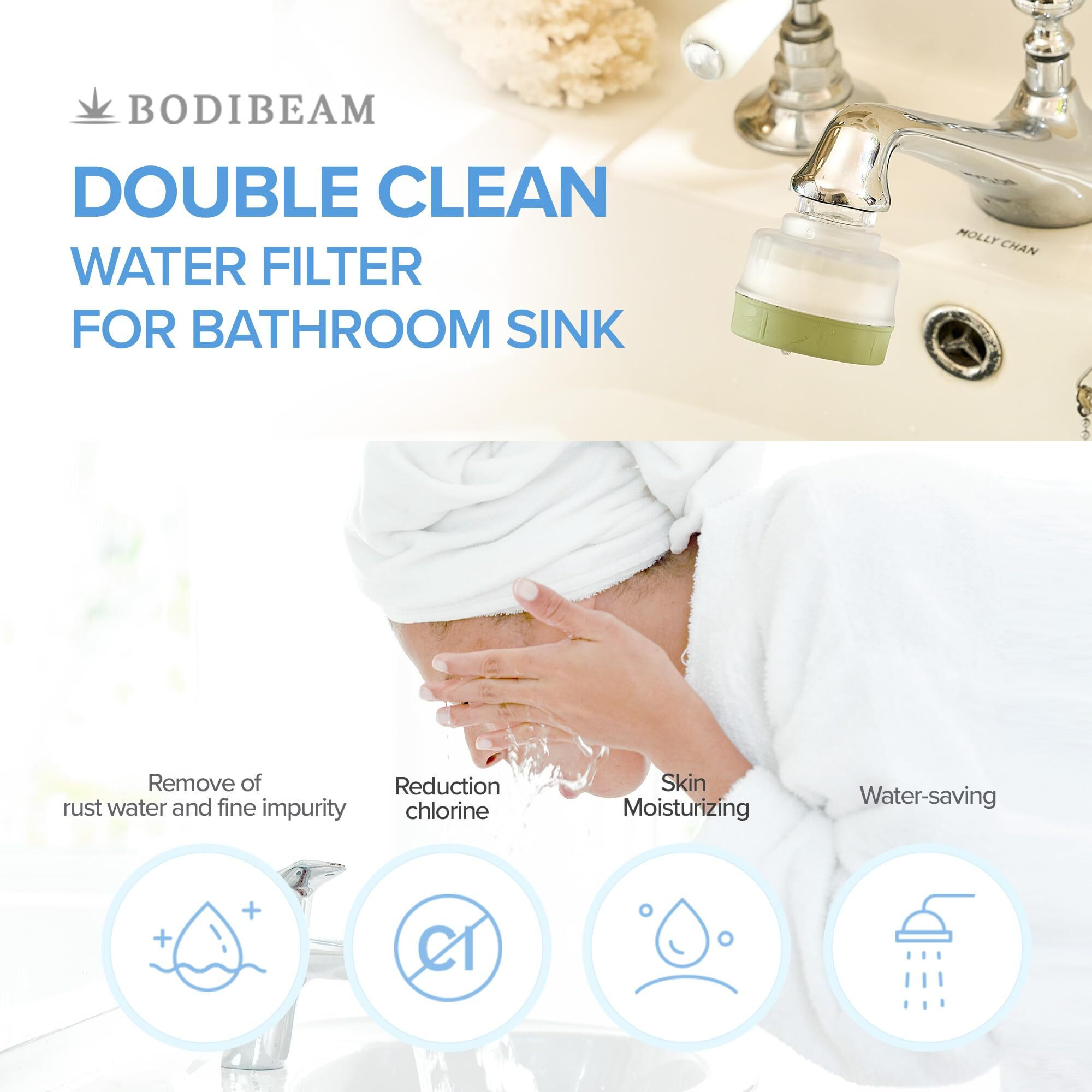 Water Filter For Sink Faucet  Double-Step Filtration  Vitamin C Gel  Nsf Certified  Snowflake Holes - Removes Impurities  Chlorine And Rust - Skin Hydration  Made In Korea  Olive Green