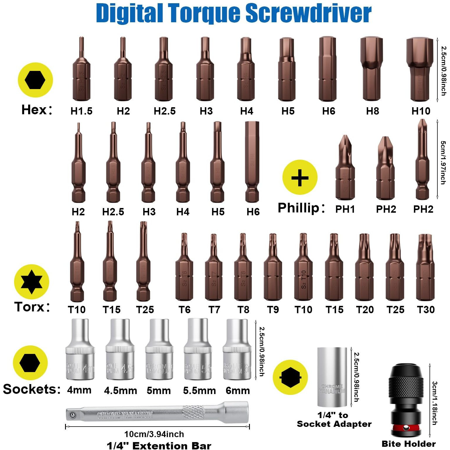 Anpuds Digital Torque Screwdriver  0.4-26.6In-Lbs/0.045-3Nm  Torque Screwdriver Electrician With 1% Accuracy  Vibration  Buzzer  Led Notification  Adjustable Torque Wrench Screwdriver For Bike