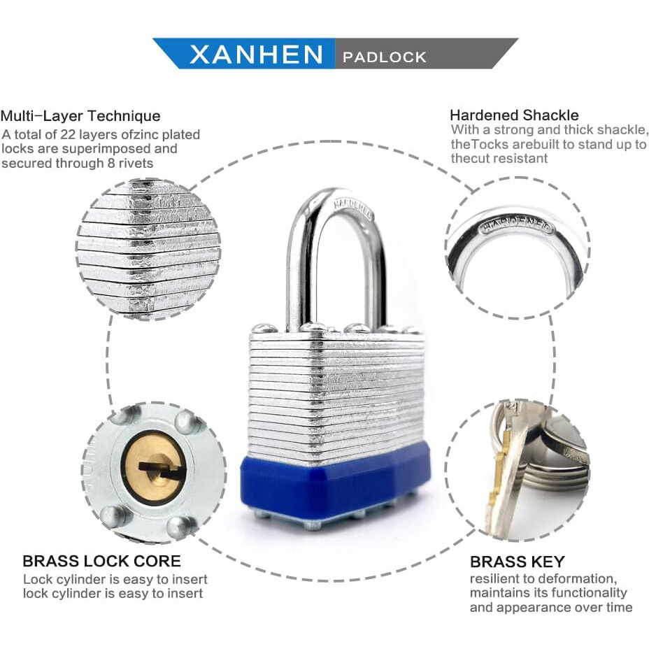 Lock Outdoor Padlocks  Key Lock  Padlocks With Same Key - Laminated Steel Keyed Padlocks With Normal Shackle  6 Pack  For Hasp Latch  Sheds  Fences  Storage Locker  School  Gym