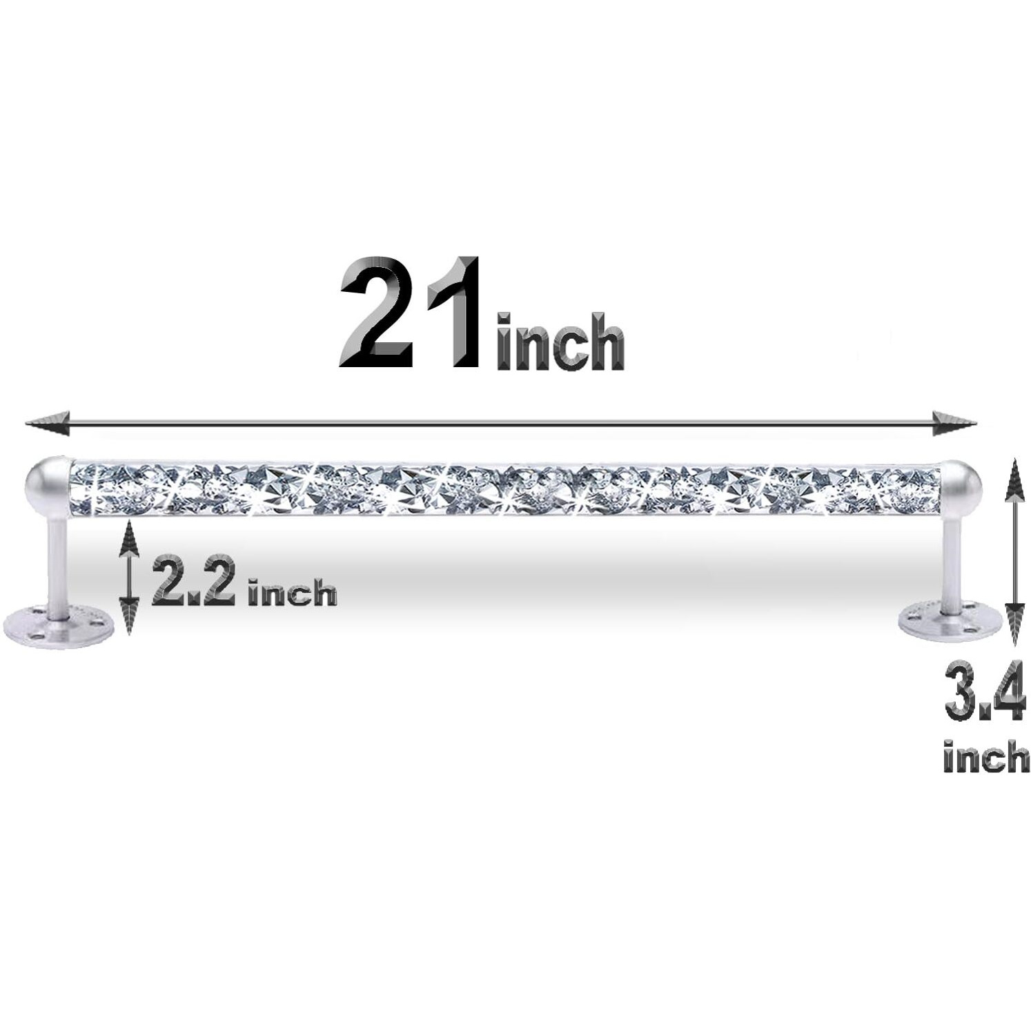 Meetart Crushed Diamond Glass Towel Bar For Bathroom Set Of 2 Towel Rods Wall-Mounted  Towel Racks For Bath Towels Hand Towels(21 )