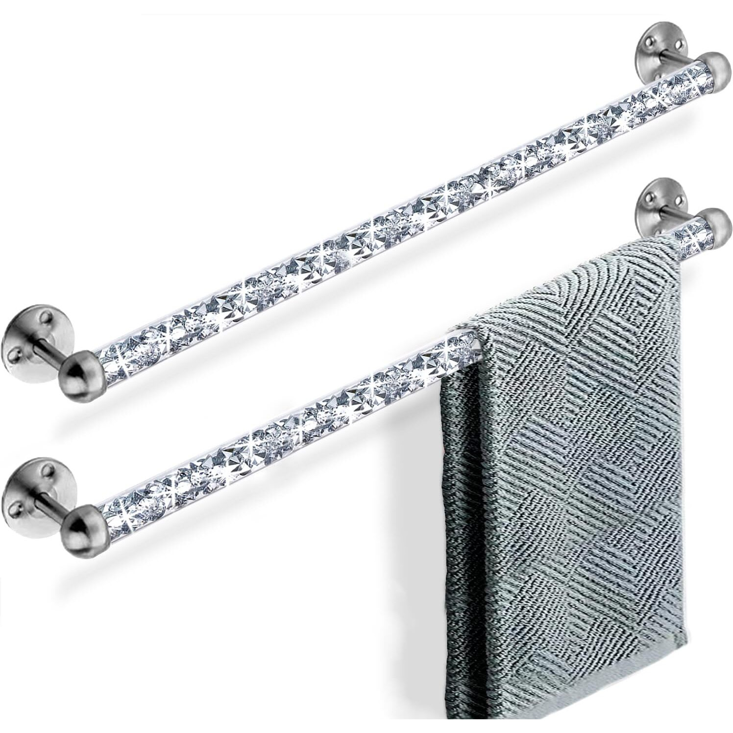 Meetart Crushed Diamond Glass Towel Bar For Bathroom Set Of 2 Towel Rods Wall-Mounted  Towel Racks For Bath Towels Hand Towels(21 )