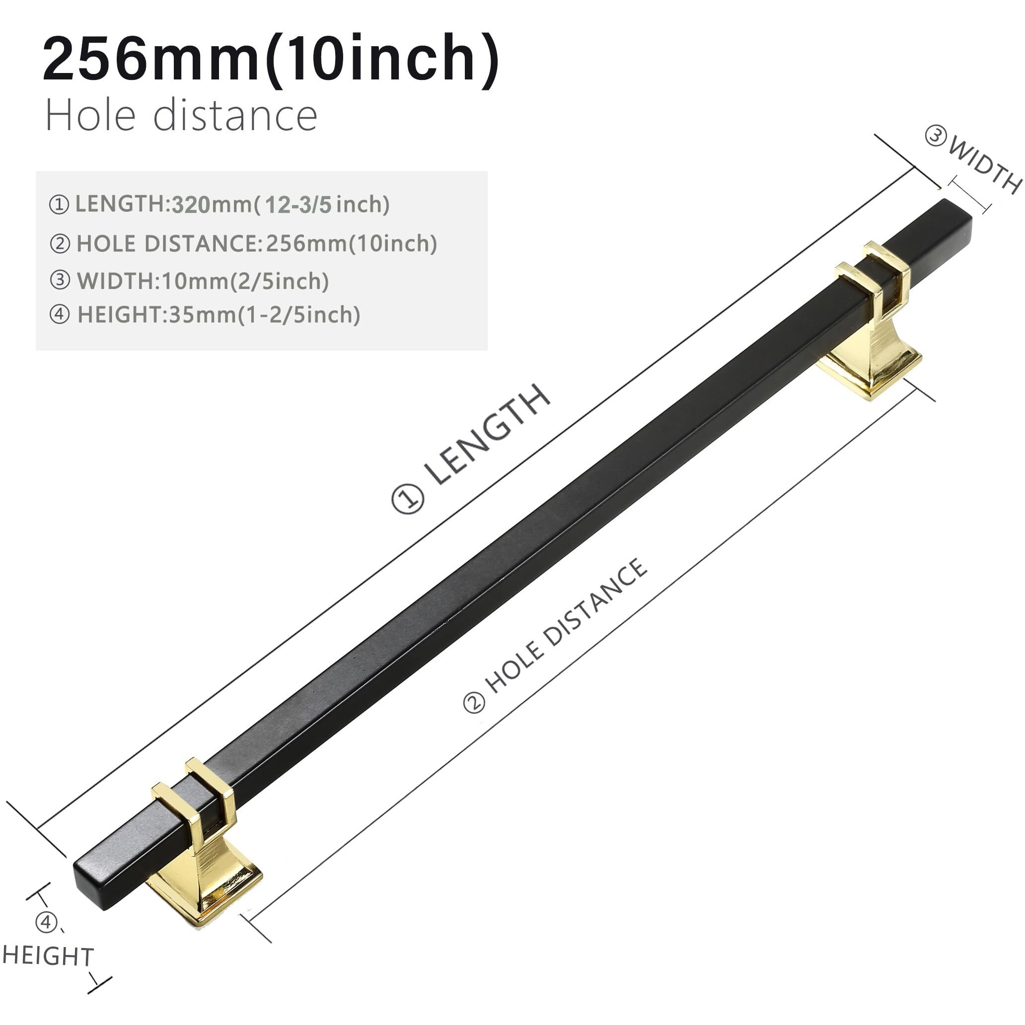 Redunest Cabinet Pulls Matte Black And Gold Cabinet Handles  2 Pack 10 Inch Kitchen Door Cupboard Wardrobe Drawer Handles  Cabinet Hardware Bar Drawer Pulls  256Mm Hole Centers