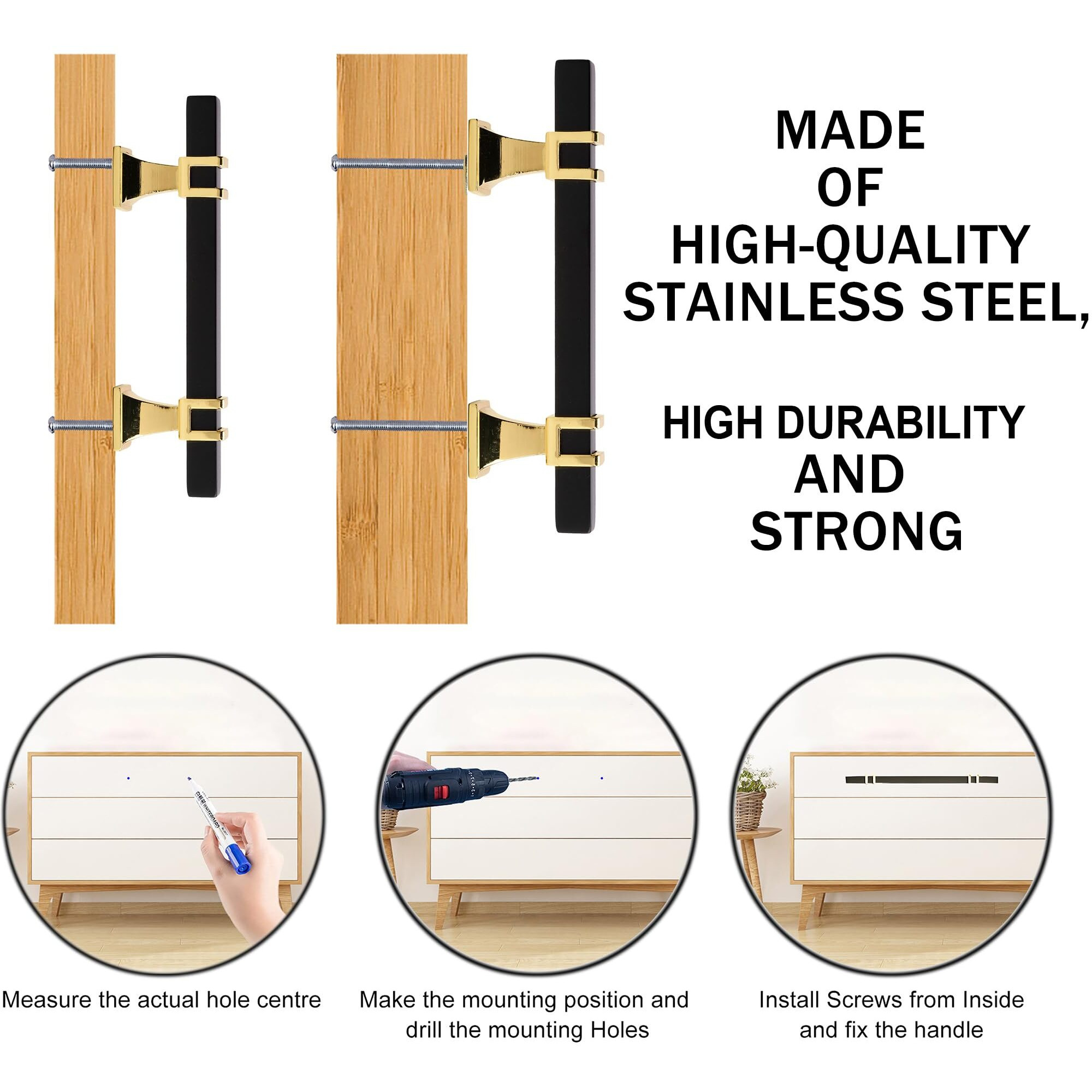 Redunest Cabinet Pulls Matte Black And Gold Cabinet Handles  2 Pack 10 Inch Kitchen Door Cupboard Wardrobe Drawer Handles  Cabinet Hardware Bar Drawer Pulls  256Mm Hole Centers