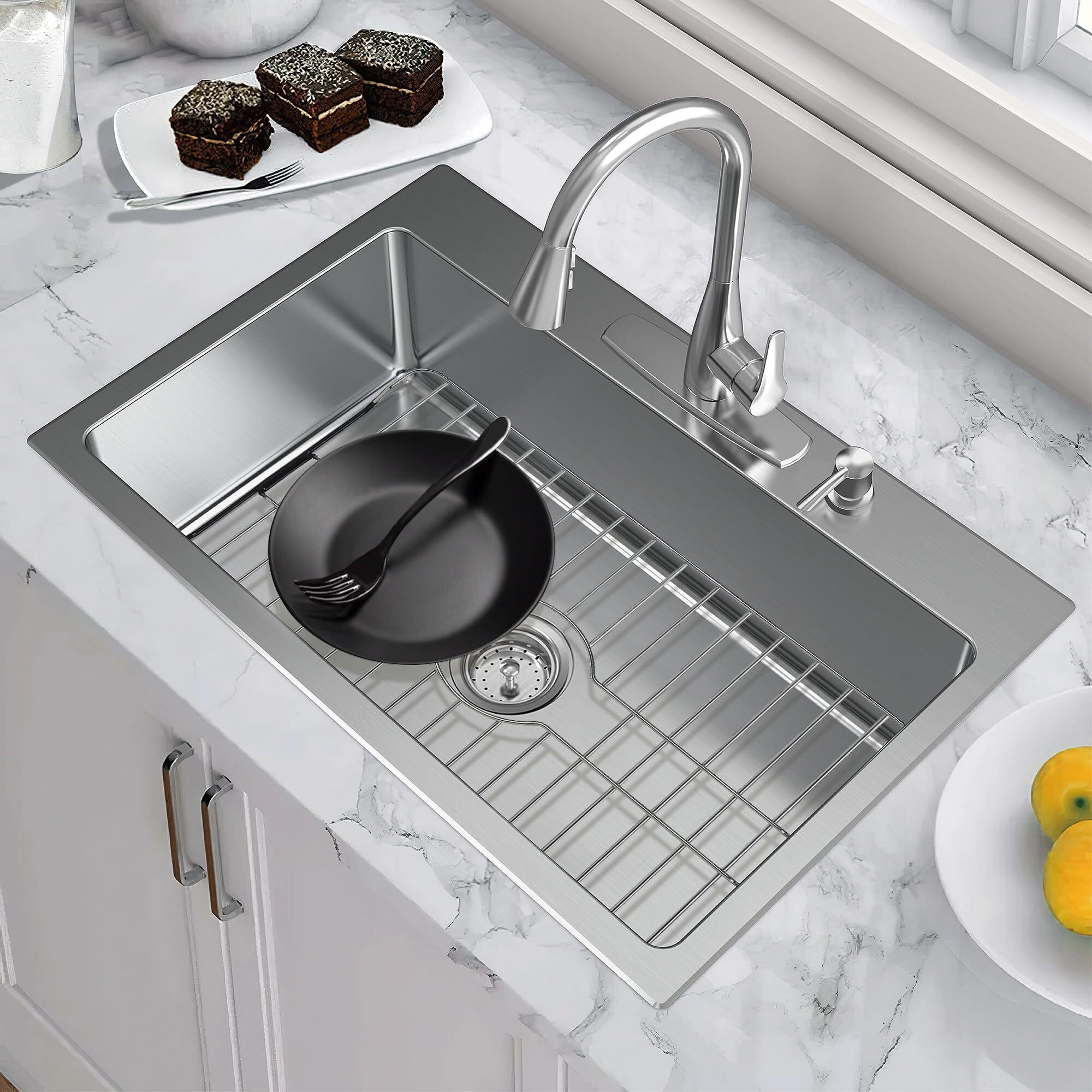 Sunnypoint Never Rust Stainless Steel Sink Protector Prevents Scratches Sink Rack For Bottom Of Sink Or Countertop (Large)