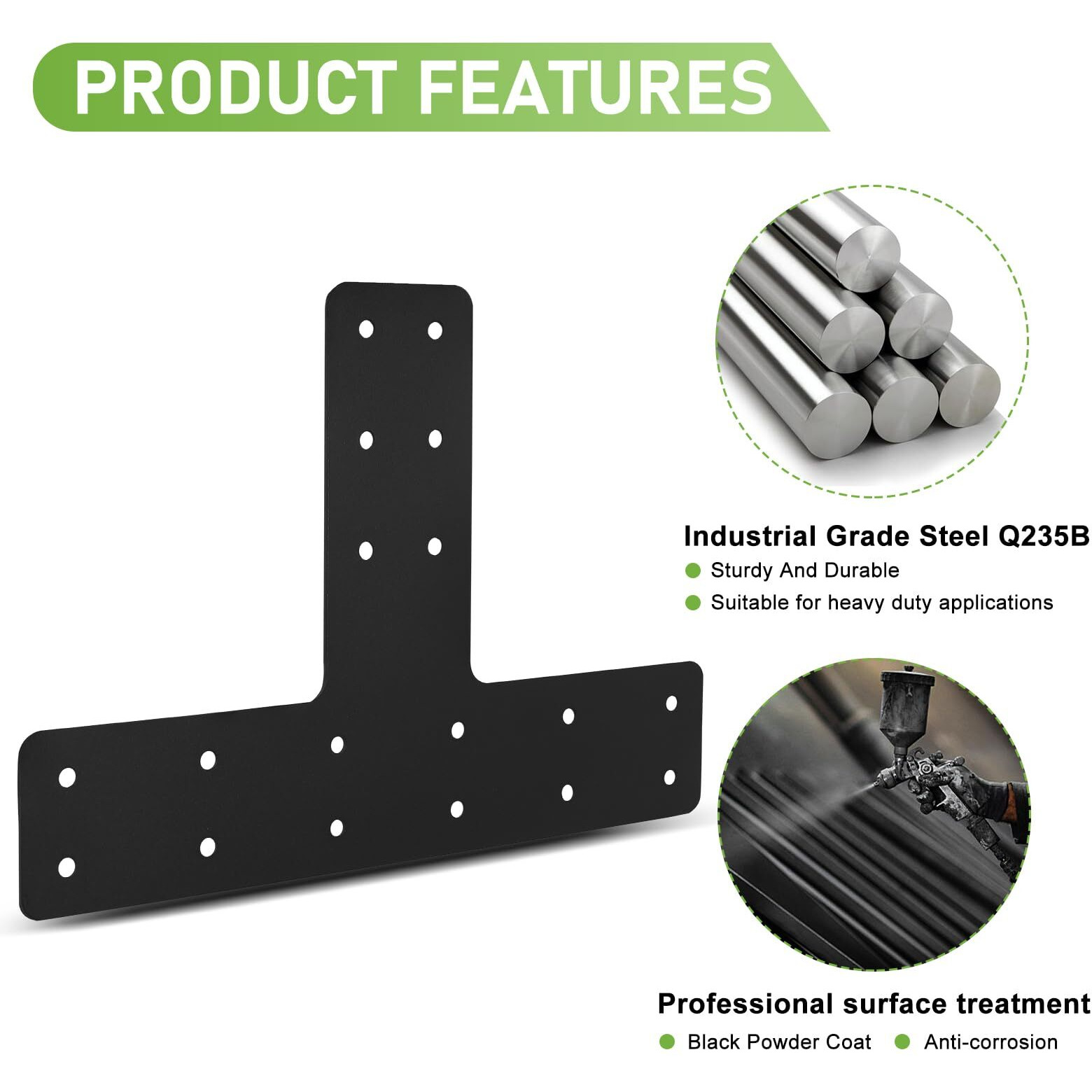 T Post Bracket 4Pcs 14X10'' T Flat Mending Plate For Wood 4X4 6X6 Lumber  Black Powder Coated Heavy Duty Pergola Brackets T Beam Bracket  T Truss Bracket T Shape Post To Beam Connectors