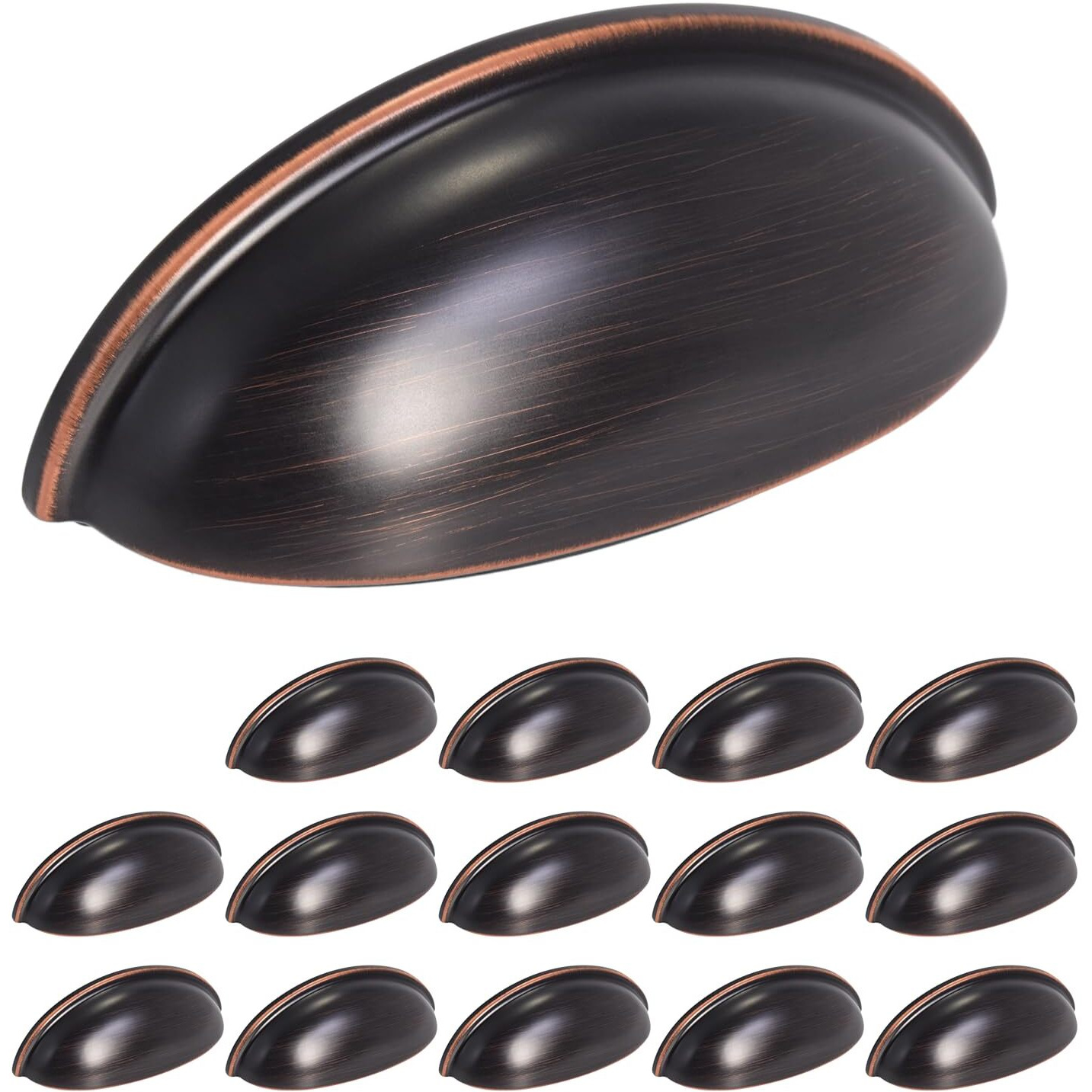 Homotek 15 Pack Drawer Bin Cup Pulls Dresser Pulls For Cabinets Oil Rubbed Bronze - 3 Inch Hole Centers Furniture Handles Kitchen Cabinet Hardware