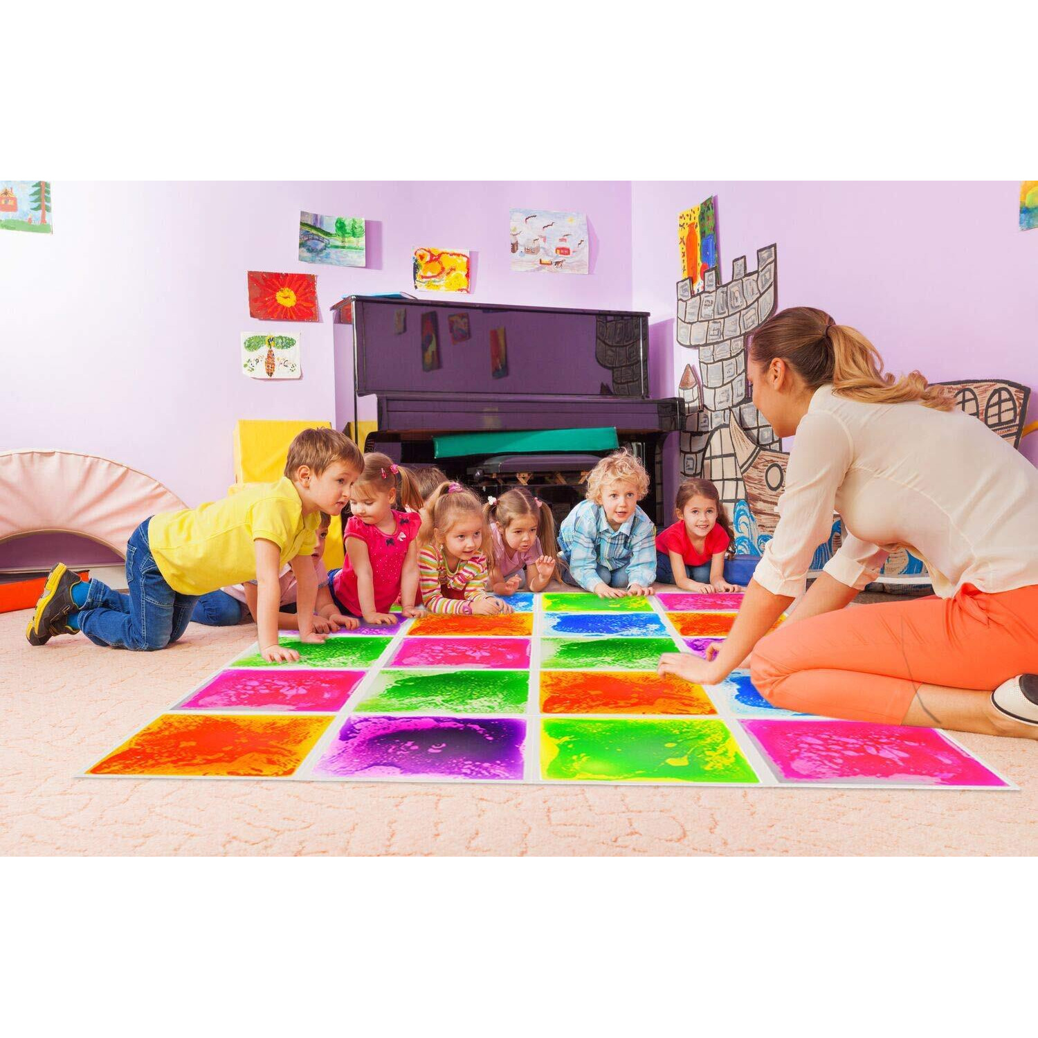 Art3D Liquid Sensory Floor Tiles 30 X 30 Cm Playroom Dance Floor Square Colourful 4 Tiles