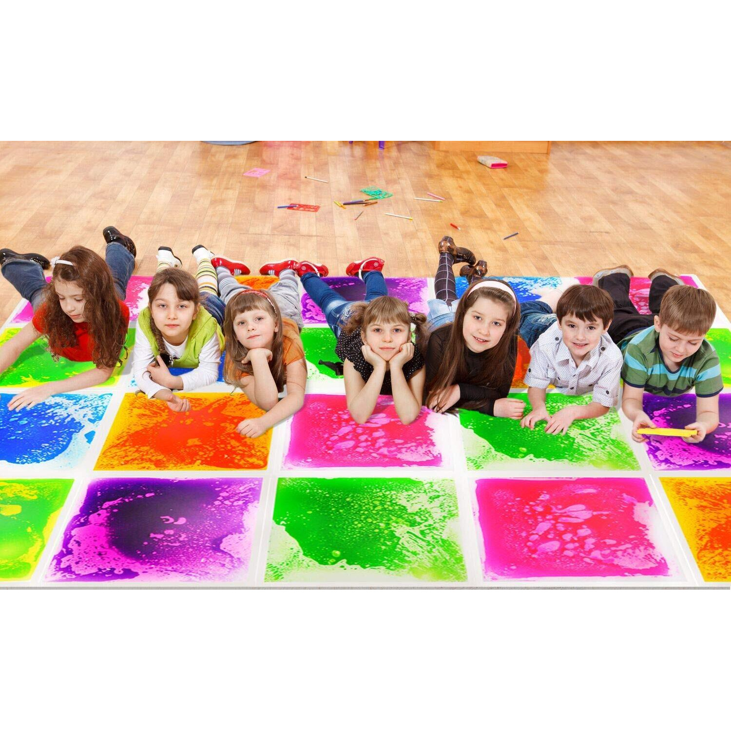 Art3D Liquid Sensory Floor Tiles 30 X 30 Cm Playroom Dance Floor Square Colourful 4 Tiles