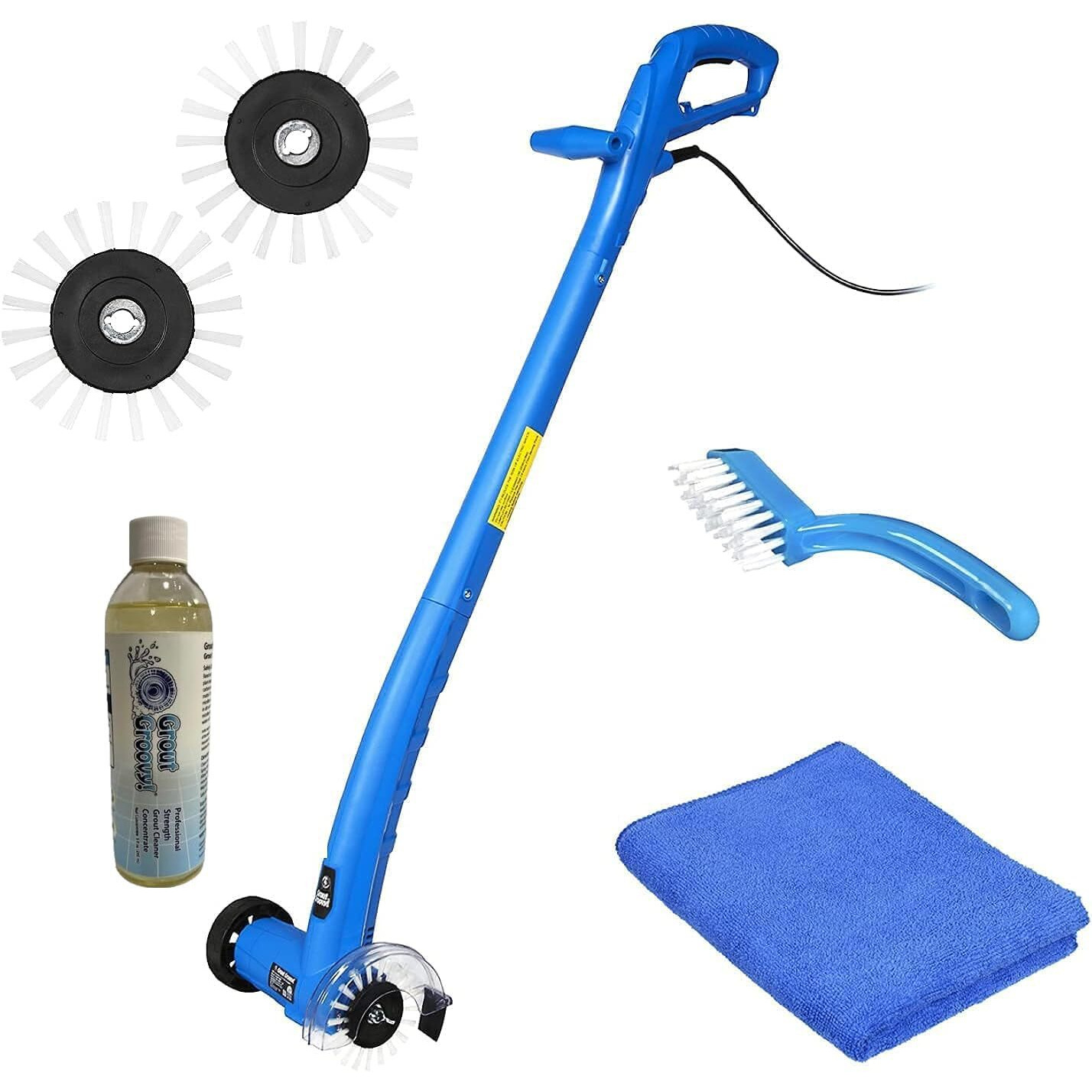 Grout Groovy Electric Stand-Up Lightweight Grout Cleaning Machine Bundle | Includes Machine  3 Replacement Brushes/Scrubbers  1 Grout Hand Brush  & 1 Microfiber Cloth