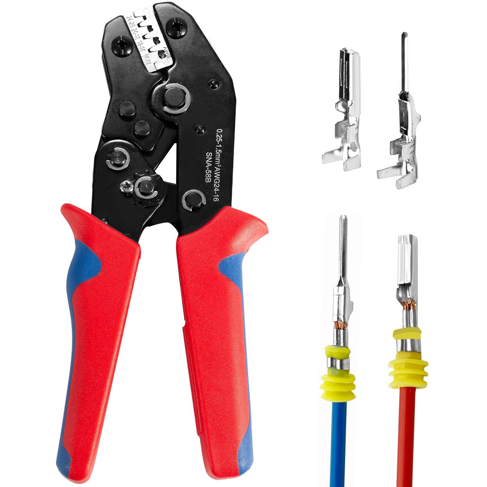 Wire Crimping Tool With Ratchet  Amliber Ratchet Wire Crimper Tool For Open Barrel Terminal Connectors  Electrical Crimping Tool For Molex Style Deutsch Delphi Amp Jst Tyco Terminals  24-14 Awg