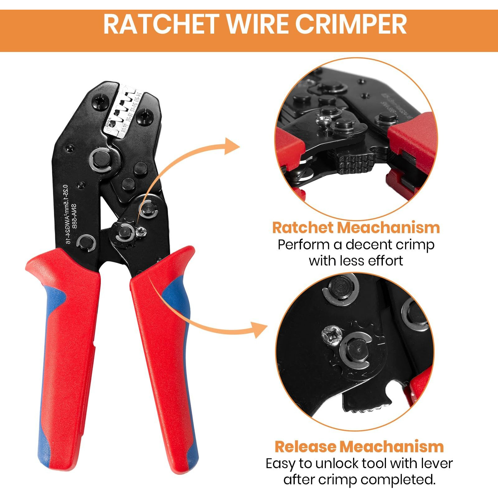 Wire Crimping Tool With Ratchet  Amliber Ratchet Wire Crimper Tool For Open Barrel Terminal Connectors  Electrical Crimping Tool For Molex Style Deutsch Delphi Amp Jst Tyco Terminals  24-14 Awg
