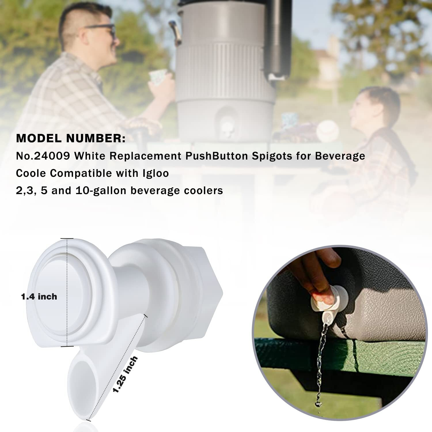 Upgrade Push-Button Cooler Spigot Replacement  Compatible With Igloo 2  3  5 And 10 Gallon Beverage Coolers  Durable Water Cooler Spigot For 2-10 Gallon Water Jugs Replacement Part (White-3Pc)