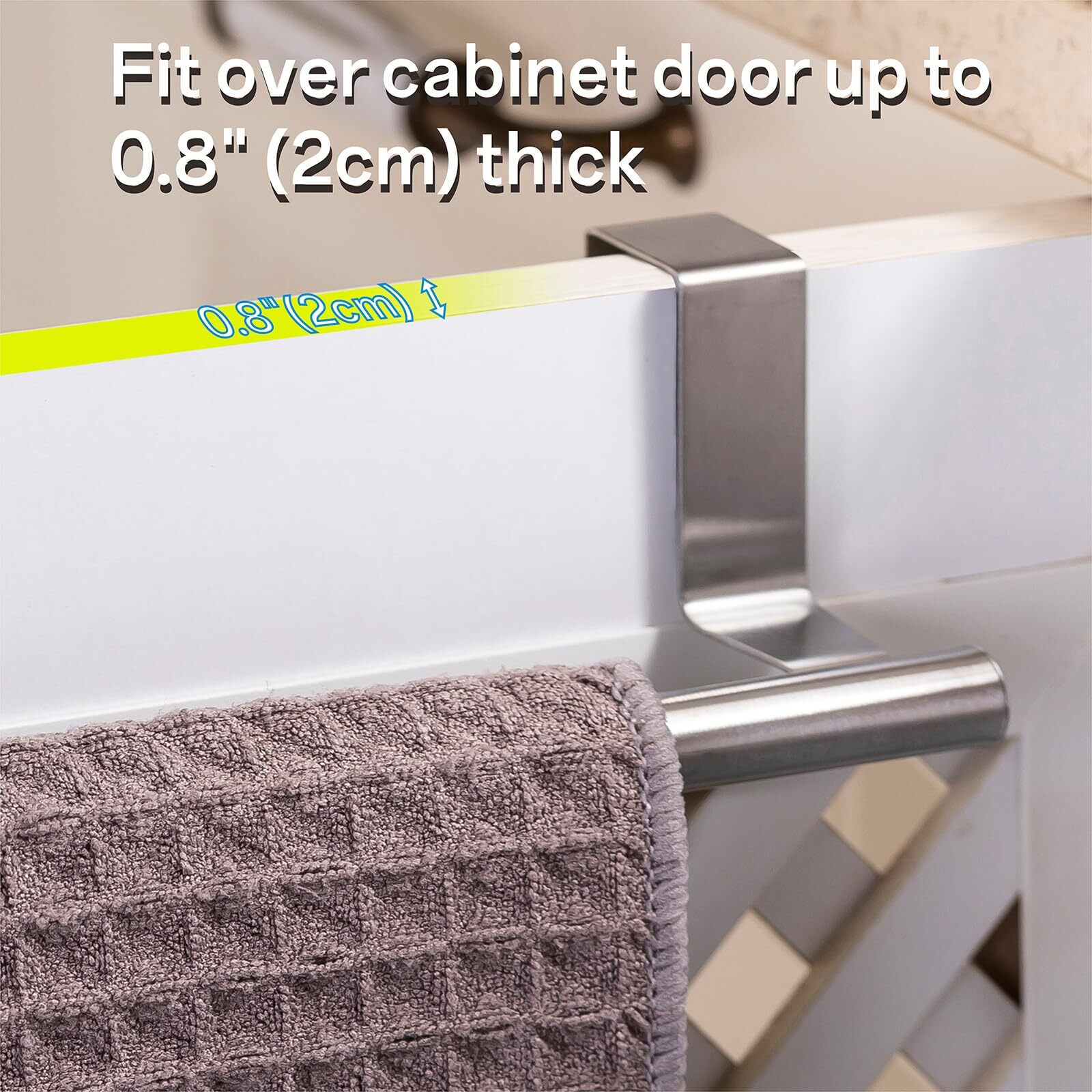 Qflushor Over Cabinet Towel Bar 9""  Kitchen Towel Rack Over Cabinet Door  Stainless Steel Cabinet Door Towel Holder  Dish Towel Holder For Cabinet Door  Silver  2 Pack