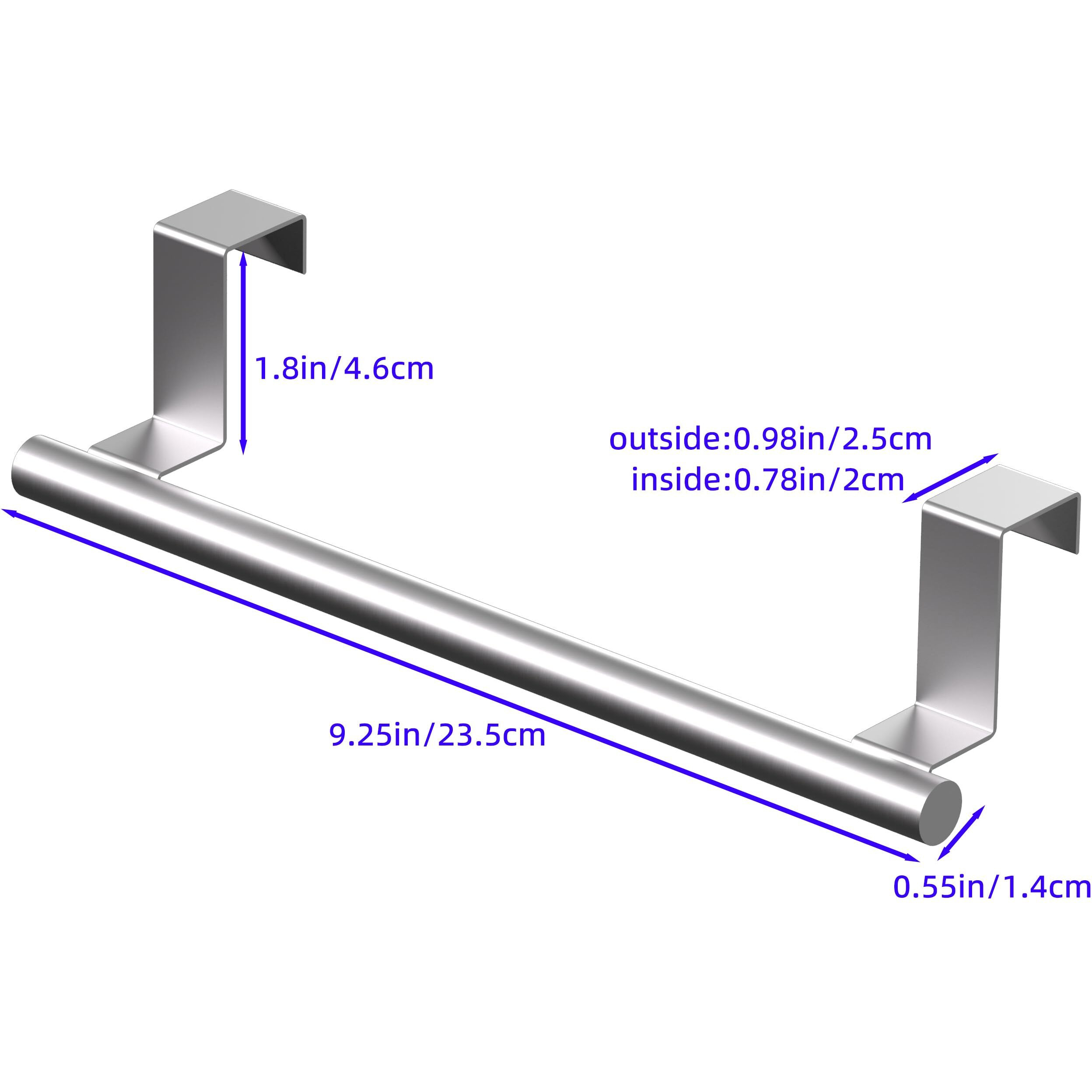 Qflushor Over Cabinet Towel Bar 9""  Kitchen Towel Rack Over Cabinet Door  Stainless Steel Cabinet Door Towel Holder  Dish Towel Holder For Cabinet Door  Silver  2 Pack