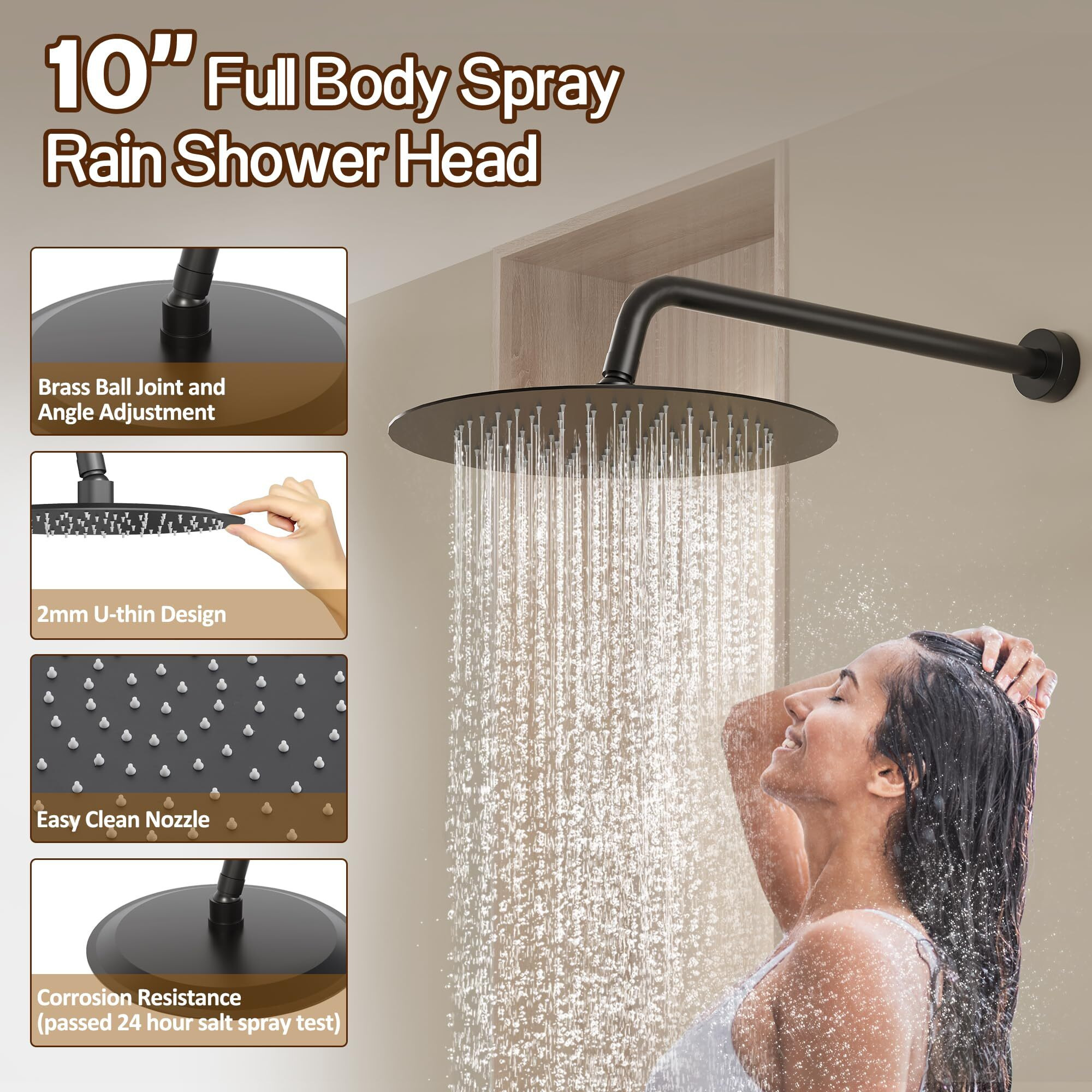 Gabrylly Shower System Black  Wall Mounted Slide Bar Shower Faucet Set Complete High Pressure 10"" Rain Shower Head With 5-Setting Handheld Shower Shower Combo Set With Shower Valve
