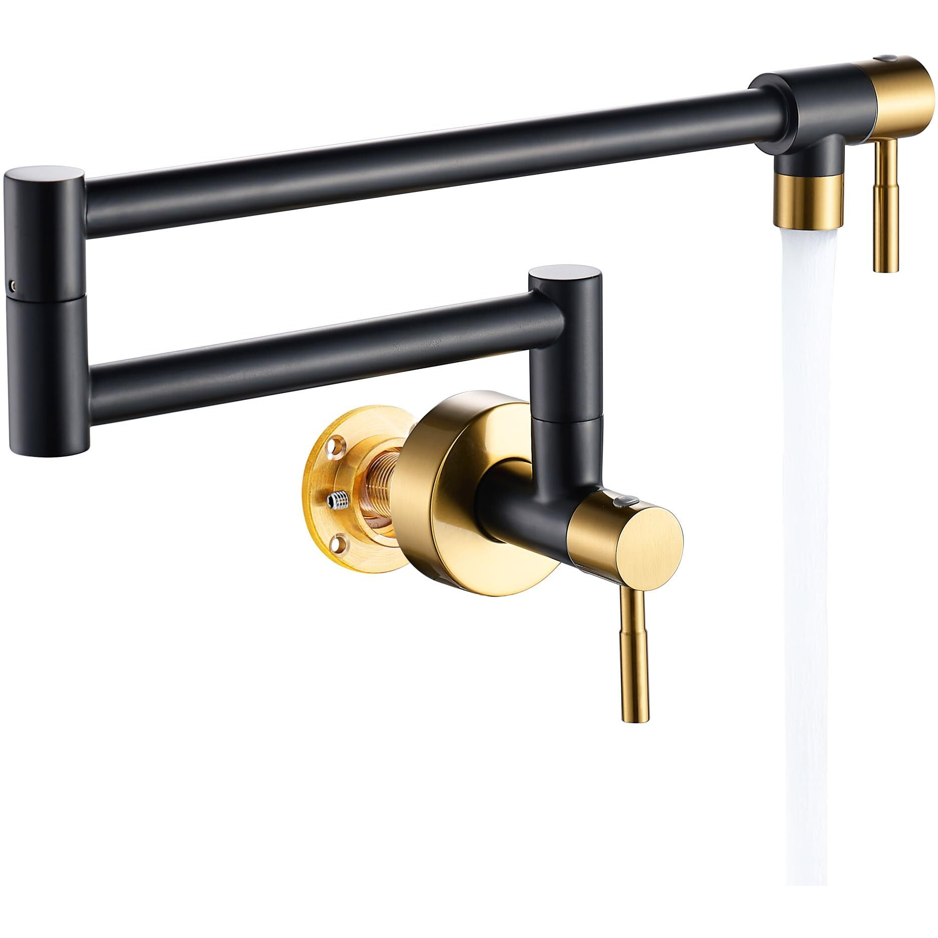 Fransiton Black & Gold Pot Filler  Pot Filler Faucet Wall Mount  Brass Folding Stretchable With Double Joint Swing Arm Single Hole Two Handles Kitchen Restaurant