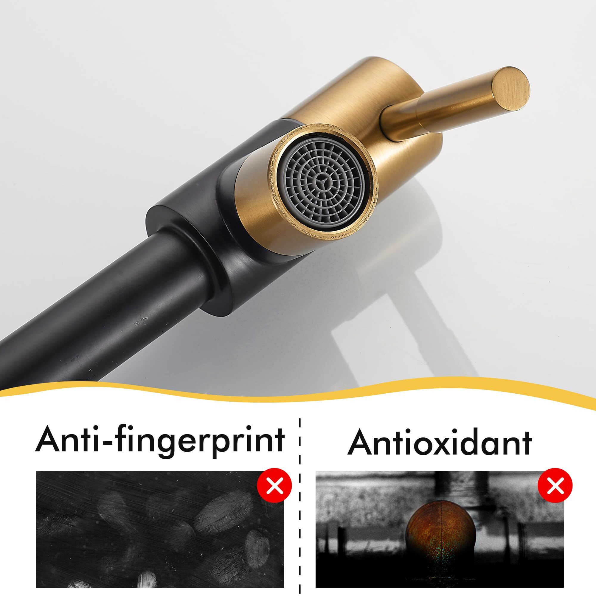 Fransiton Black & Gold Pot Filler  Pot Filler Faucet Wall Mount  Brass Folding Stretchable With Double Joint Swing Arm Single Hole Two Handles Kitchen Restaurant