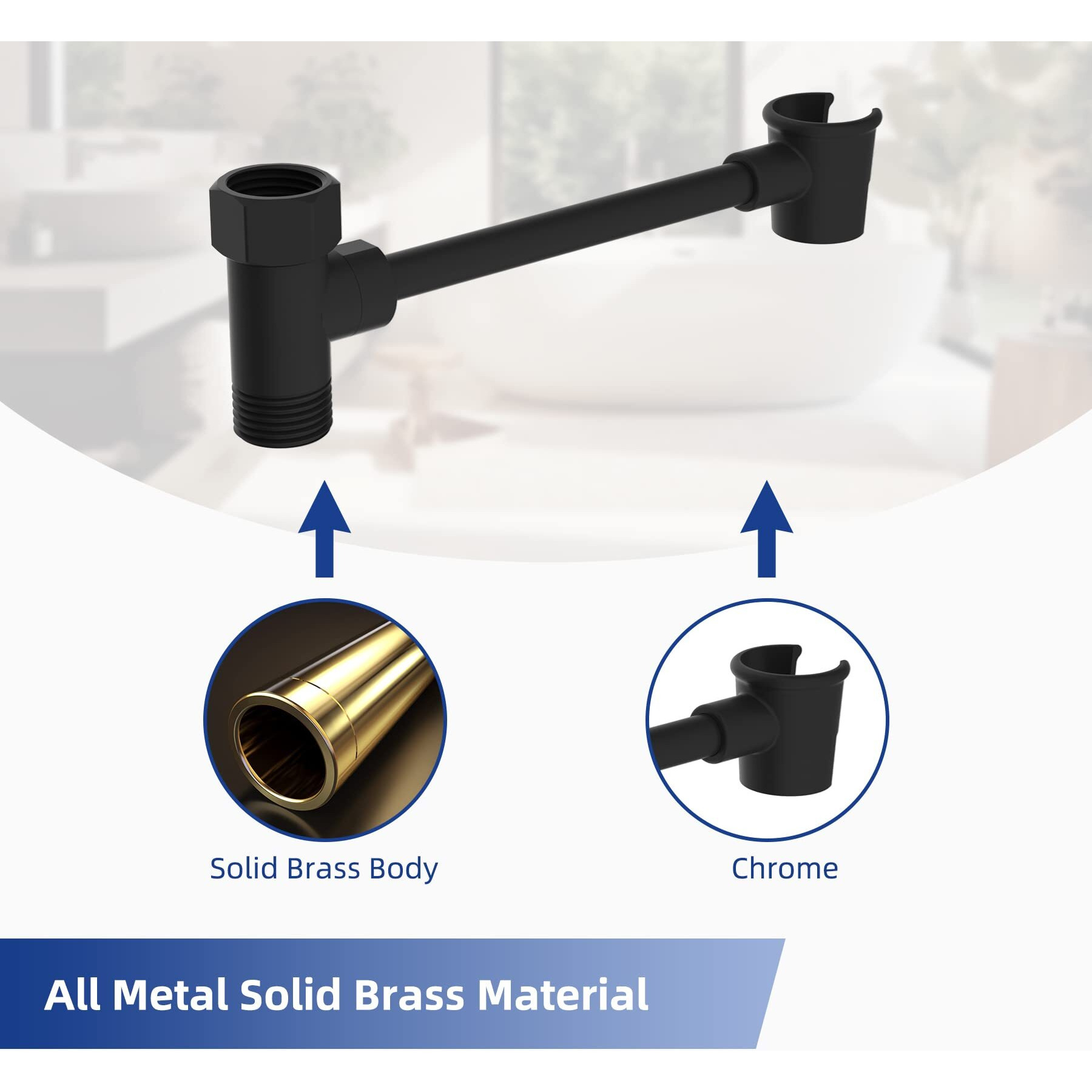 Hibbent All Metal Shower Head Holder  Solid Brass Shower Arm Holder For Handheld Showerhead  Shower Wander Holder  Adjustable Shower Head Bracket  Shower Spray Holder  Shower Arm Mount  Matte Black