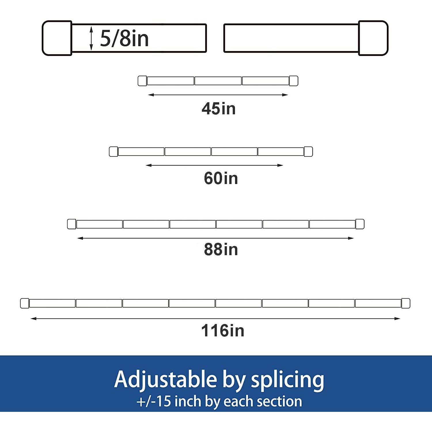 Alskarhem Black Curtain Rods For Windows 30 To 60 Inch 5/8 Inch Small Curtain Rod Set With Brackets