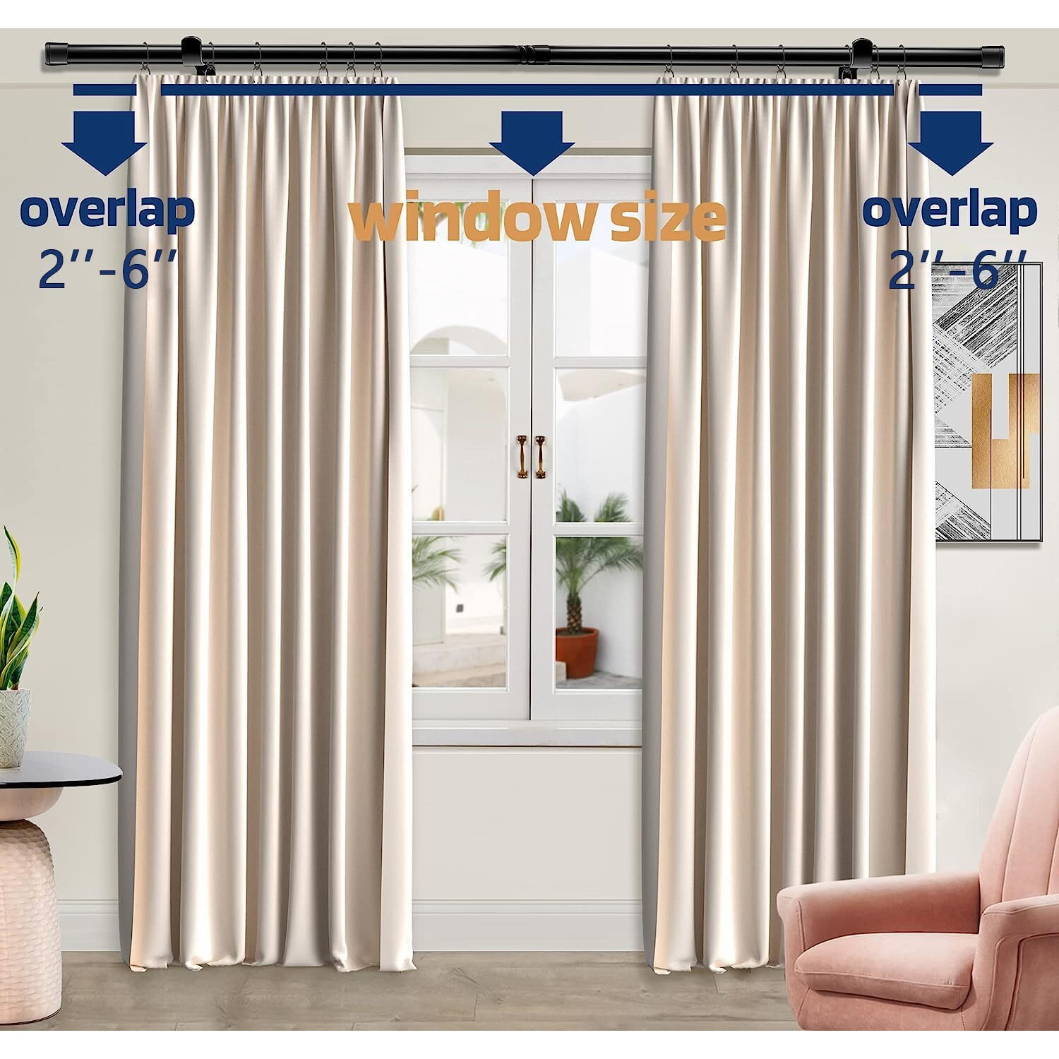 Alskarhem Black Curtain Rods For Windows 30 To 60 Inch 5/8 Inch Small Curtain Rod Set With Brackets