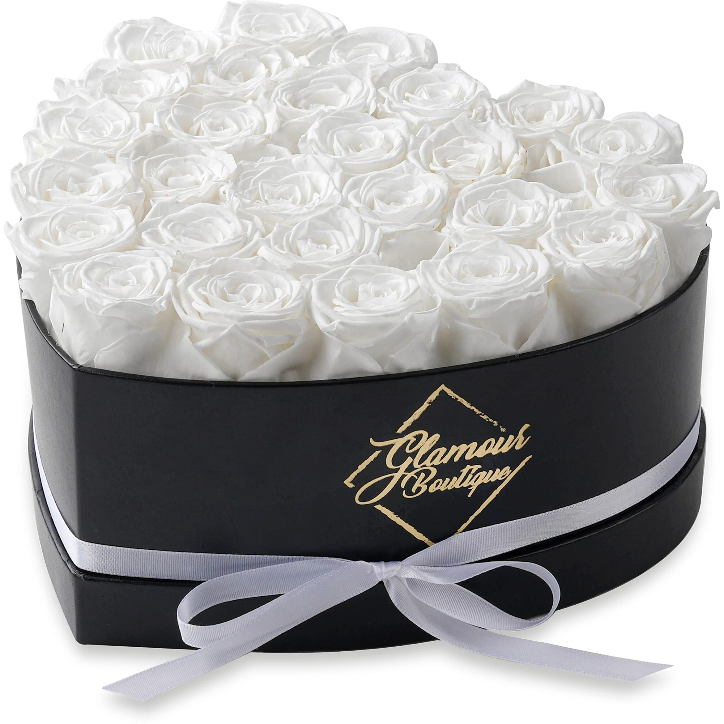 Glamour Boutique 27-Piece Forever Flowers Heart Shape Box - Preserved Roses  Immortal Roses That Last A Year - Eternal Rose Preserved Flowers For Delivery Prime Mothers Day & Valentines Day - White