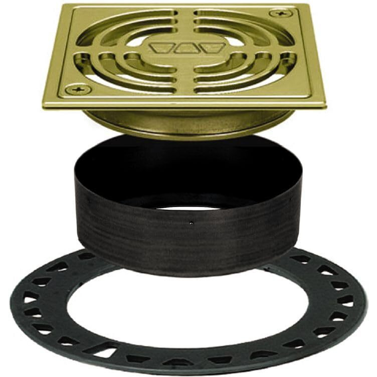 Schluter Kerdi-Drain Contour Shower Grate Kit With Integrated Slope Bonding Flange - Ideal For Tile Showers - 4"" Grate Size  Square  Brushed Brass Anodized Finish - Kd4Grkamgb