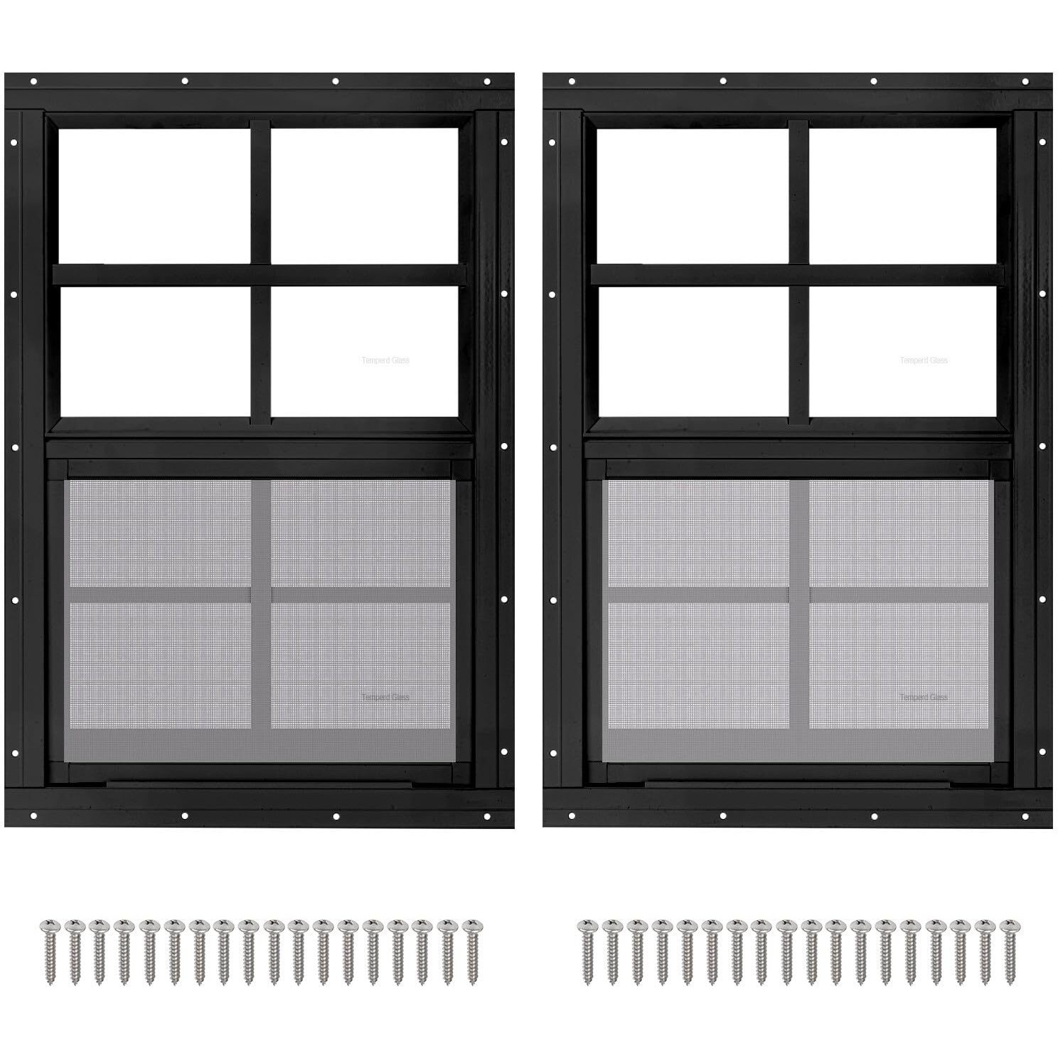 2 Pack 12"" X 18"" Black Shed Window With Tempered Glass And Fiberglass Screen Household Sliding Windows With Screws For Shed  Chicken Coop  Playhouse  Garage And Barns
