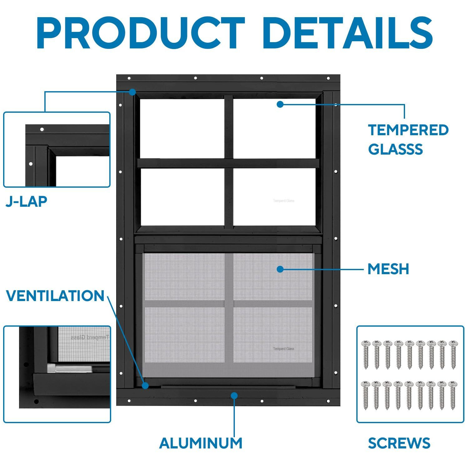 2 Pack 12"" X 18"" Black Shed Window With Tempered Glass And Fiberglass Screen Household Sliding Windows With Screws For Shed  Chicken Coop  Playhouse  Garage And Barns