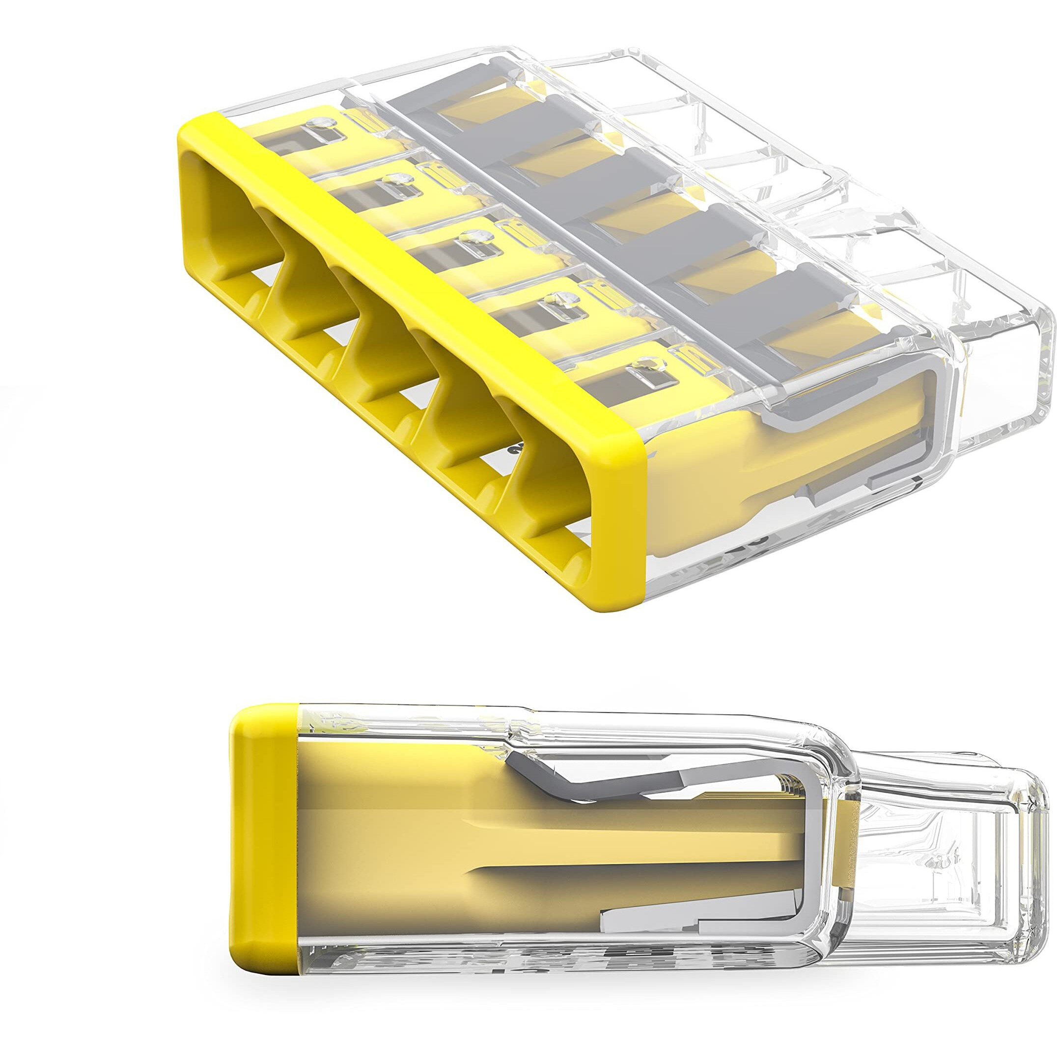 2773-405 | Wago Wall-Nuts Pushwire Splicing Connector | For Solid And Stranded Conductors | 5-Conductor | Yellow Cover | [Box Of 60 Pieces]