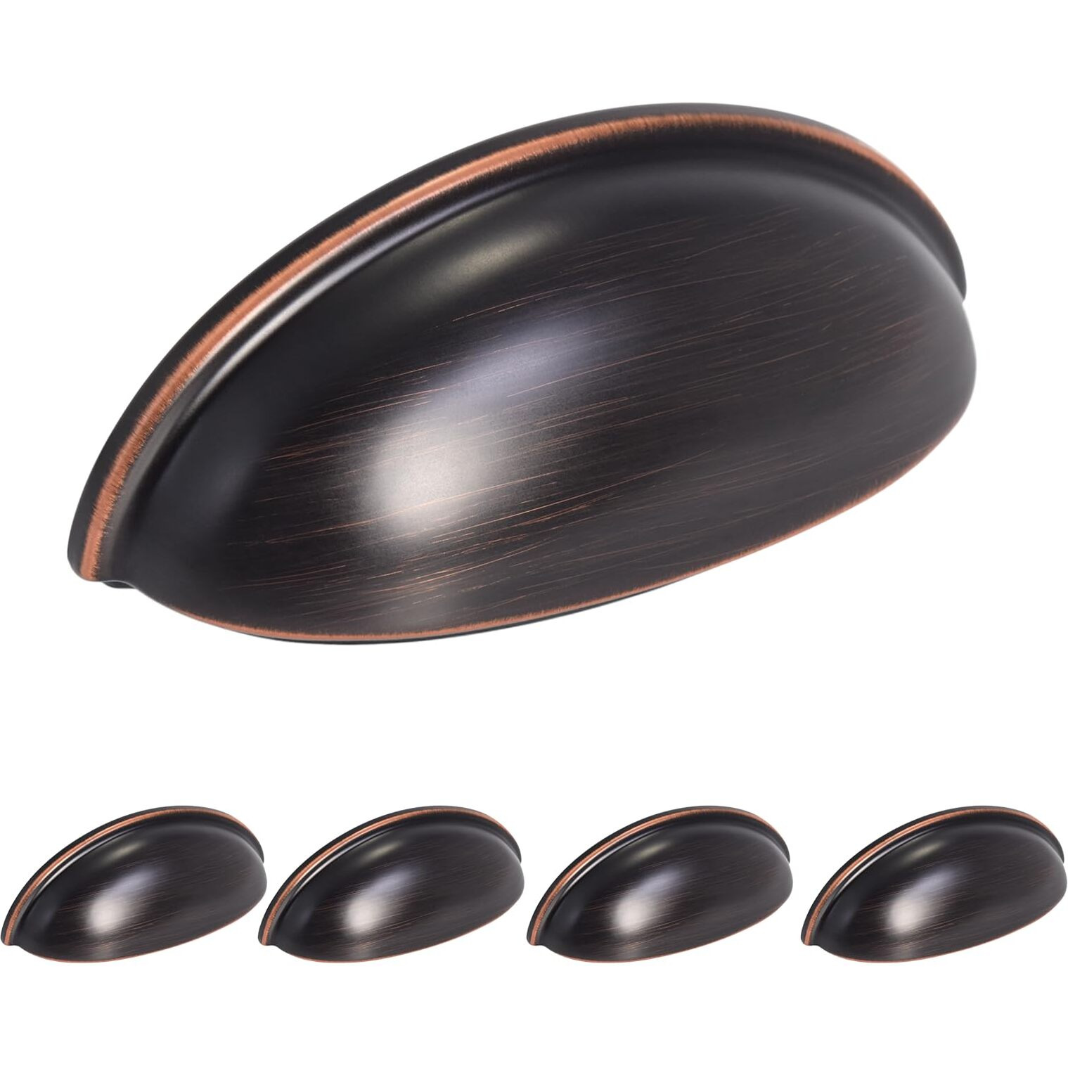 Homotek 5 Pack Drawer Bin Cup Pulls Dresser Pulls For Cabinets Oil Rubbed Bronze - 3 Inch Hole Centers Furniture Handles Kitchen Cabinet Hardware
