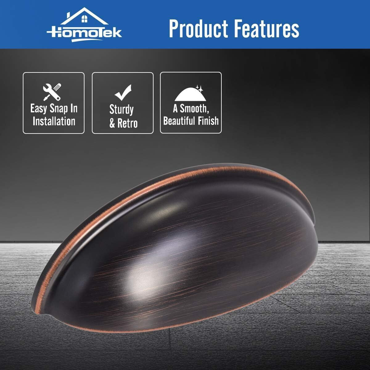Homotek 5 Pack Drawer Bin Cup Pulls Dresser Pulls For Cabinets Oil Rubbed Bronze - 3 Inch Hole Centers Furniture Handles Kitchen Cabinet Hardware
