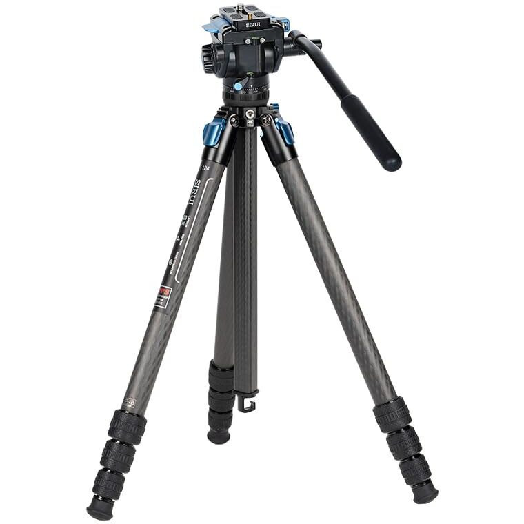 Sirui St-124+Va-5 Carbon Fiber Tripod With Fluid Video Head  Triangular Centre Column  Waterproof 4 Sections  62.2Inch  Load 6.61Lbs