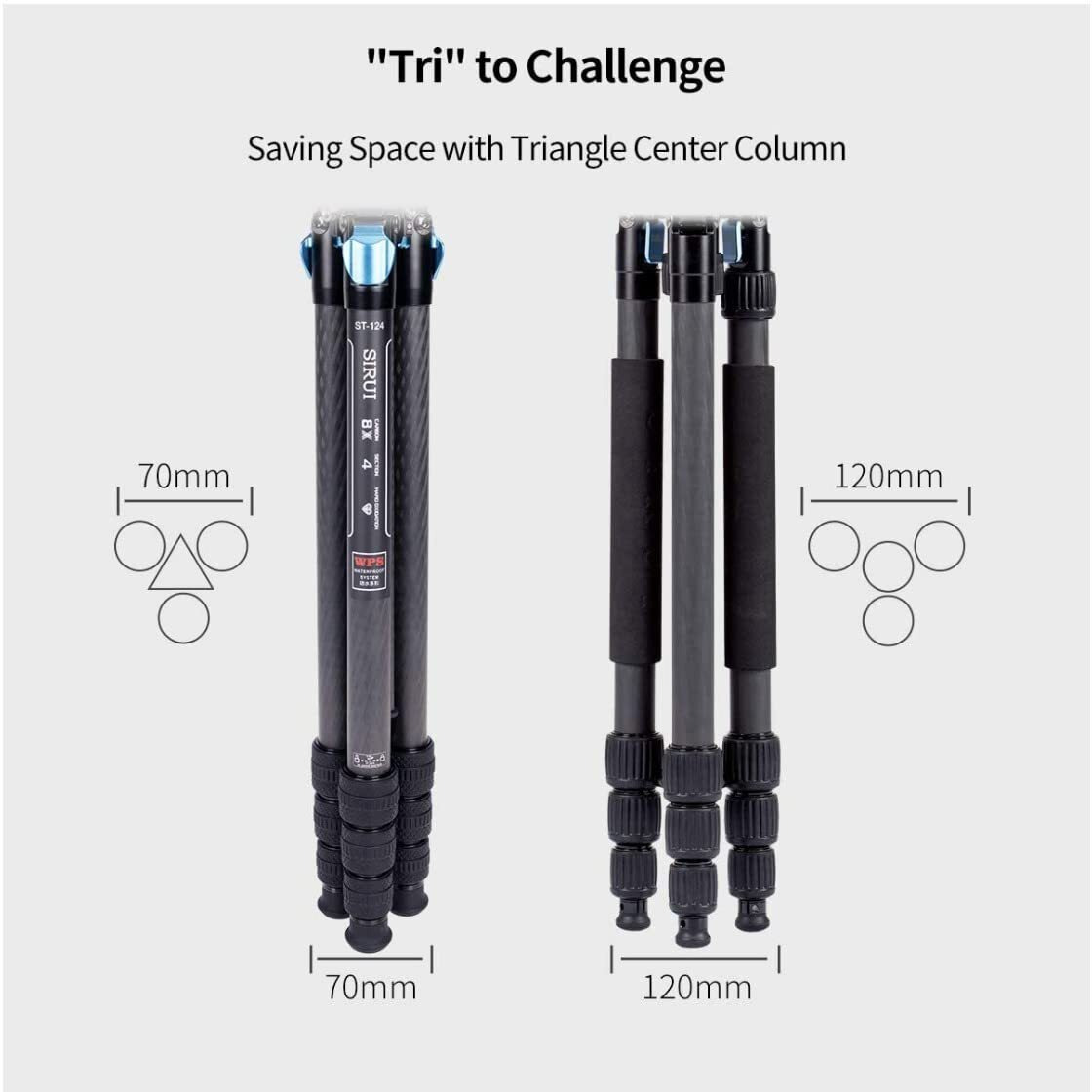 Sirui St-124+Va-5 Carbon Fiber Tripod With Fluid Video Head  Triangular Centre Column  Waterproof 4 Sections  62.2Inch  Load 6.61Lbs