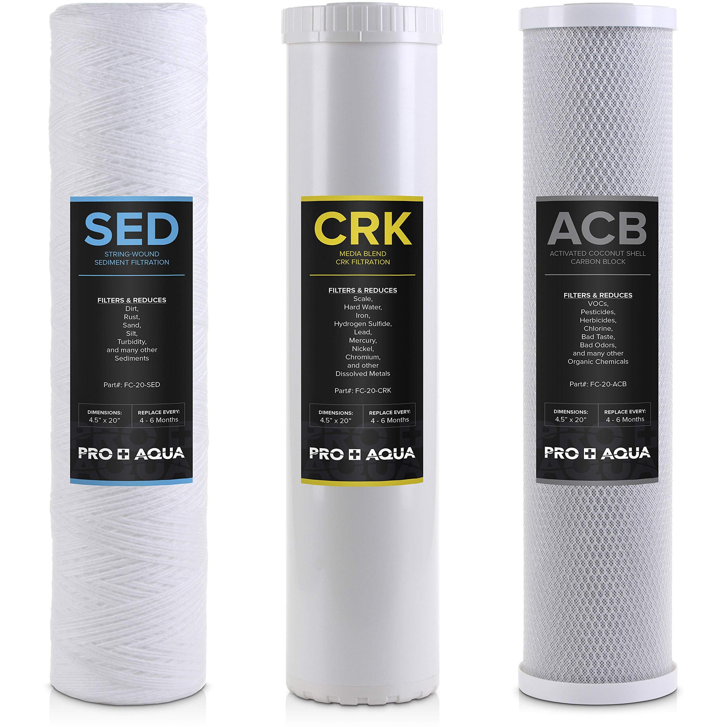 Pro+Aqua Whole House Heavy Metals Well Water Filter Replacement Set - 3 Stage  Sediment  Kdf/Blend  Carbon Block - 20""  5 Microns