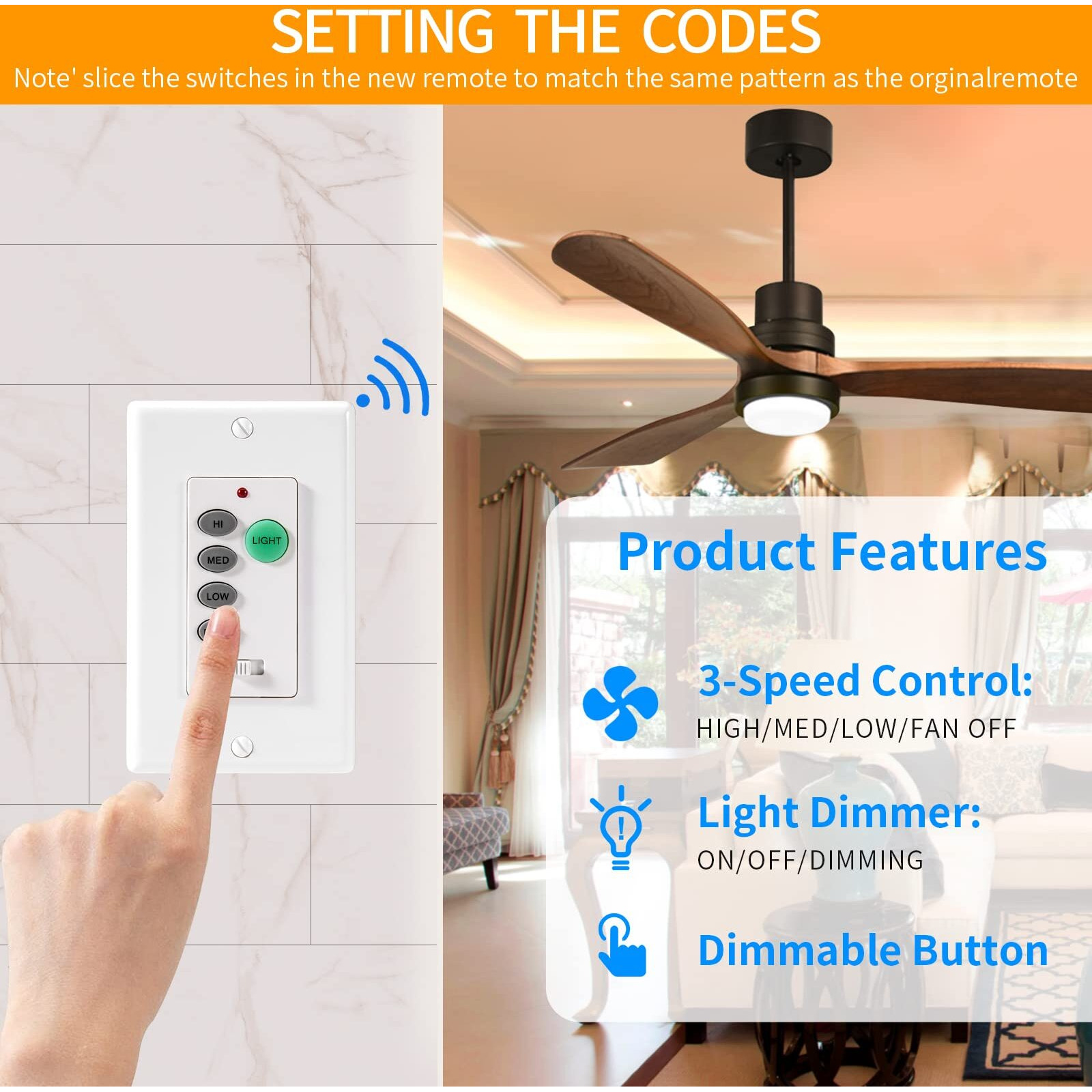 Humpptom Universal Ceiling Fan Remote Control  Ceiling Fan Wall Switch Uc9050T  Uc9050T Ceiling Fan Wall Remote Control Compatible With Hampton Bay Harbor Breeze Hunter