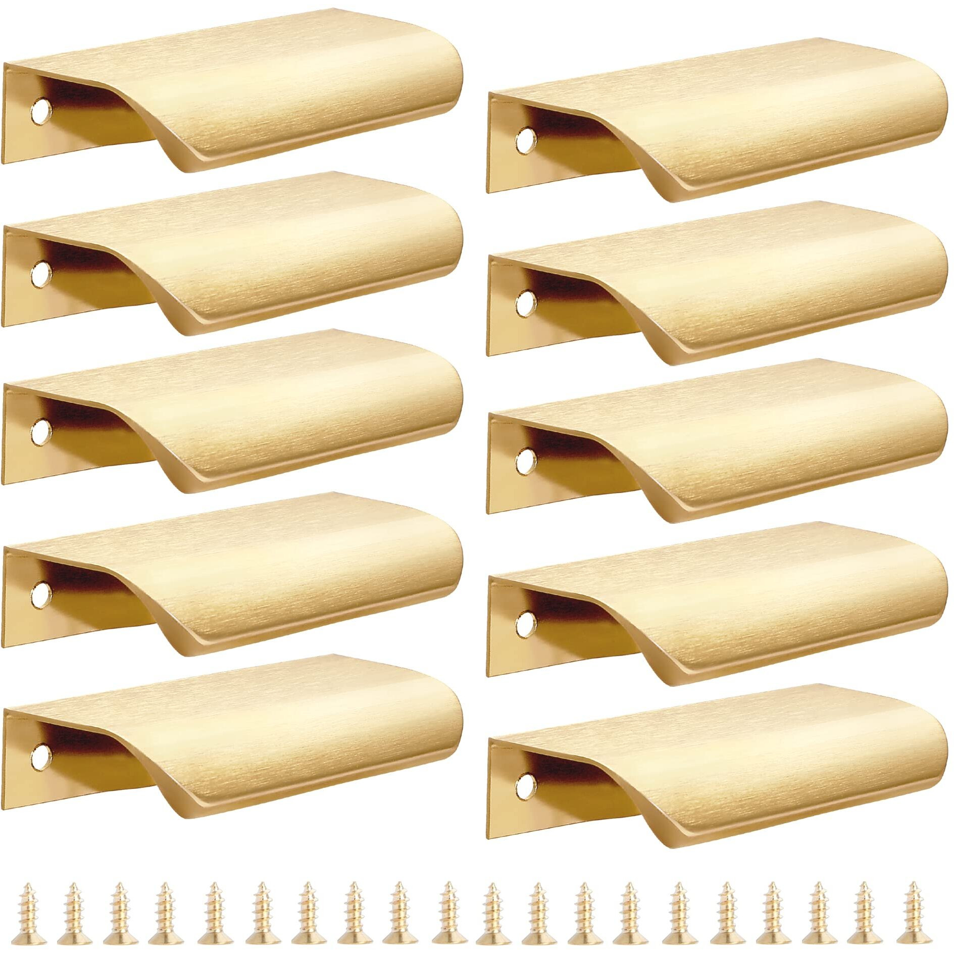 Malimali 10 Pack Gold Edge Finger Pulls For Cabinets 3.15"" Kitchen Cabinet Pulls Handles Drawer Pulls Modern Aluminum Concealed Tab Pulls For Closet Door  Brushed Brass