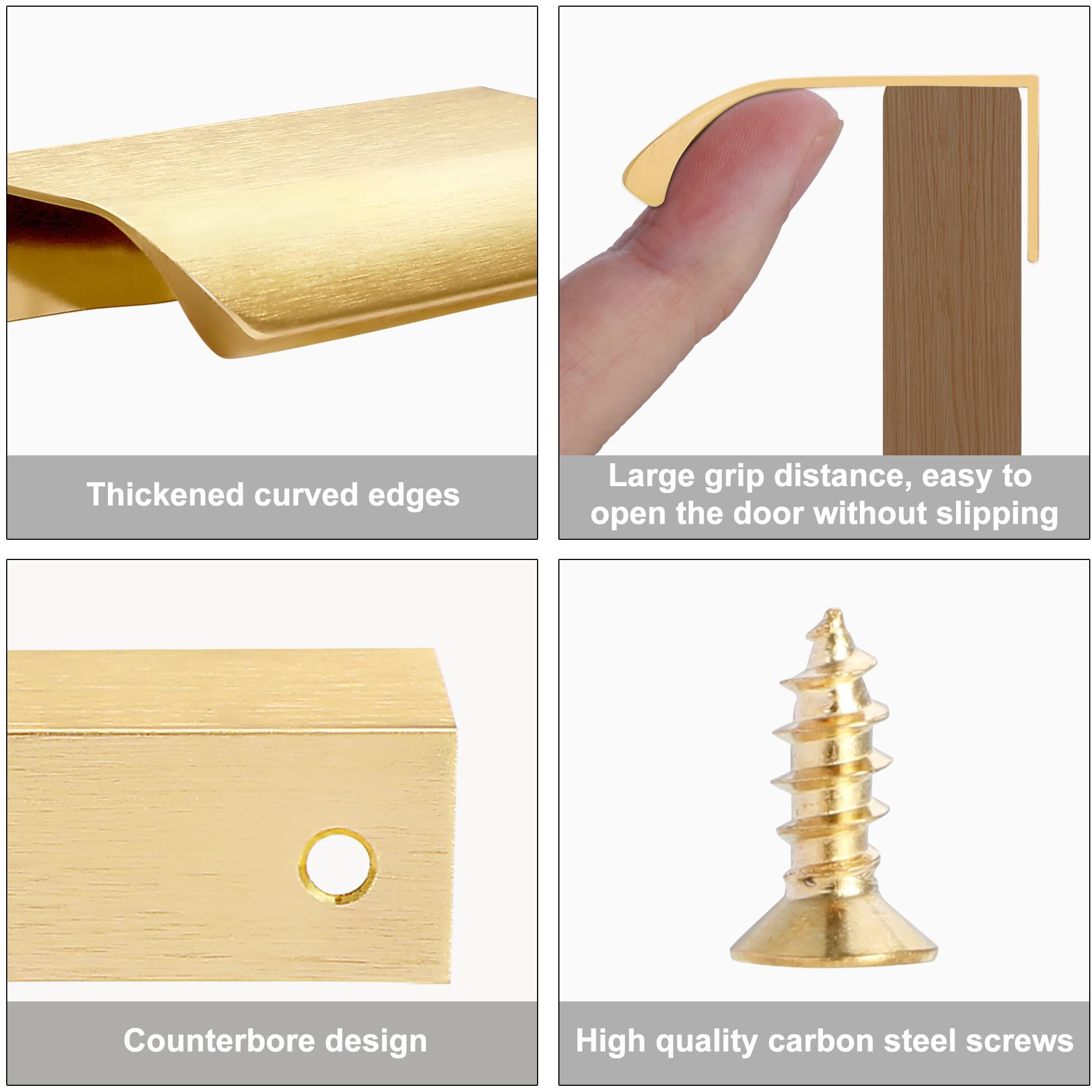 Malimali 10 Pack Gold Edge Finger Pulls For Cabinets 3.15"" Kitchen Cabinet Pulls Handles Drawer Pulls Modern Aluminum Concealed Tab Pulls For Closet Door  Brushed Brass