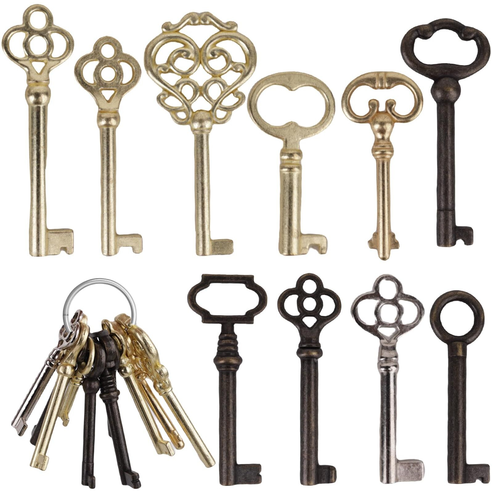 Skeleton Keys For Antique Furniture And Old Doors  10 Keys Universal Vintage Keys Replacement Kit For Cabinet Doors  Floor Clocks  Dresser Drawers  Roll Top Desk Locks - Old Key Antique Decorative Key