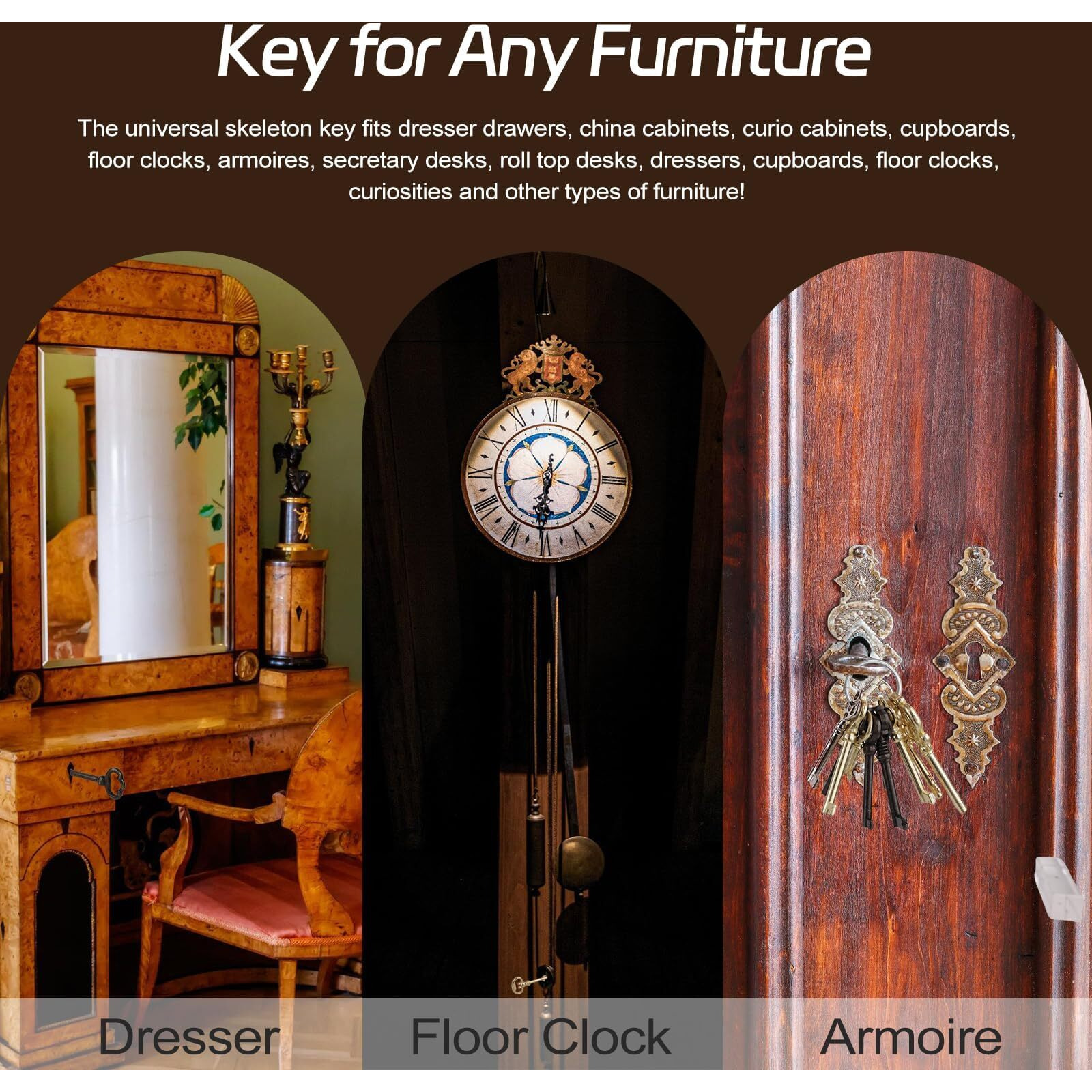 Skeleton Keys For Antique Furniture And Old Doors  10 Keys Universal Vintage Keys Replacement Kit For Cabinet Doors  Floor Clocks  Dresser Drawers  Roll Top Desk Locks - Old Key Antique Decorative Key