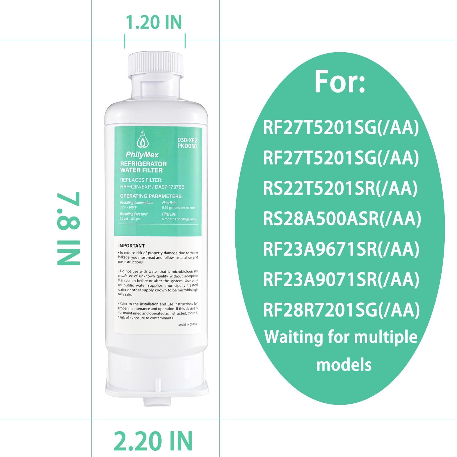 Water Filter For Sam&Sung Rf28R6301Sr(/Aa) Rf27T5201Sg(/Aa) Rs22T5201Sr(/Aa) Rs28A500Asr(/Aa) Rf23A9671Sr(/Aa) Rf23A9071Sr(/Aa) Rf28R7201Sg(/Aa) Replacement-3Pk