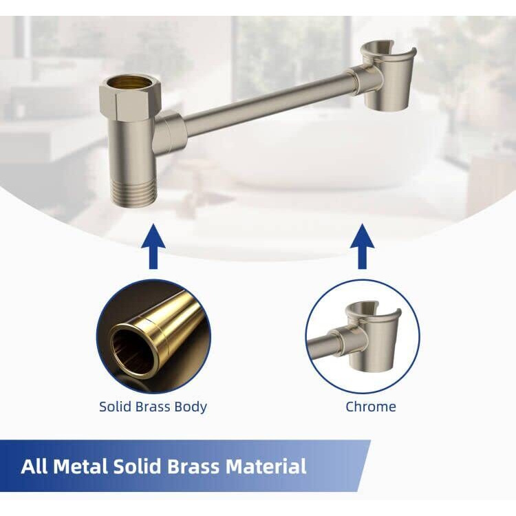 Hibbent All Metal Shower Head Holder  Solid Brass Shower Arm Holder For Handheld Showerhead  Shower Wander Holder  Adjustable Shower Head Bracket  Shower Spray Holder  Shower Arm Mount  Brushed Nickel