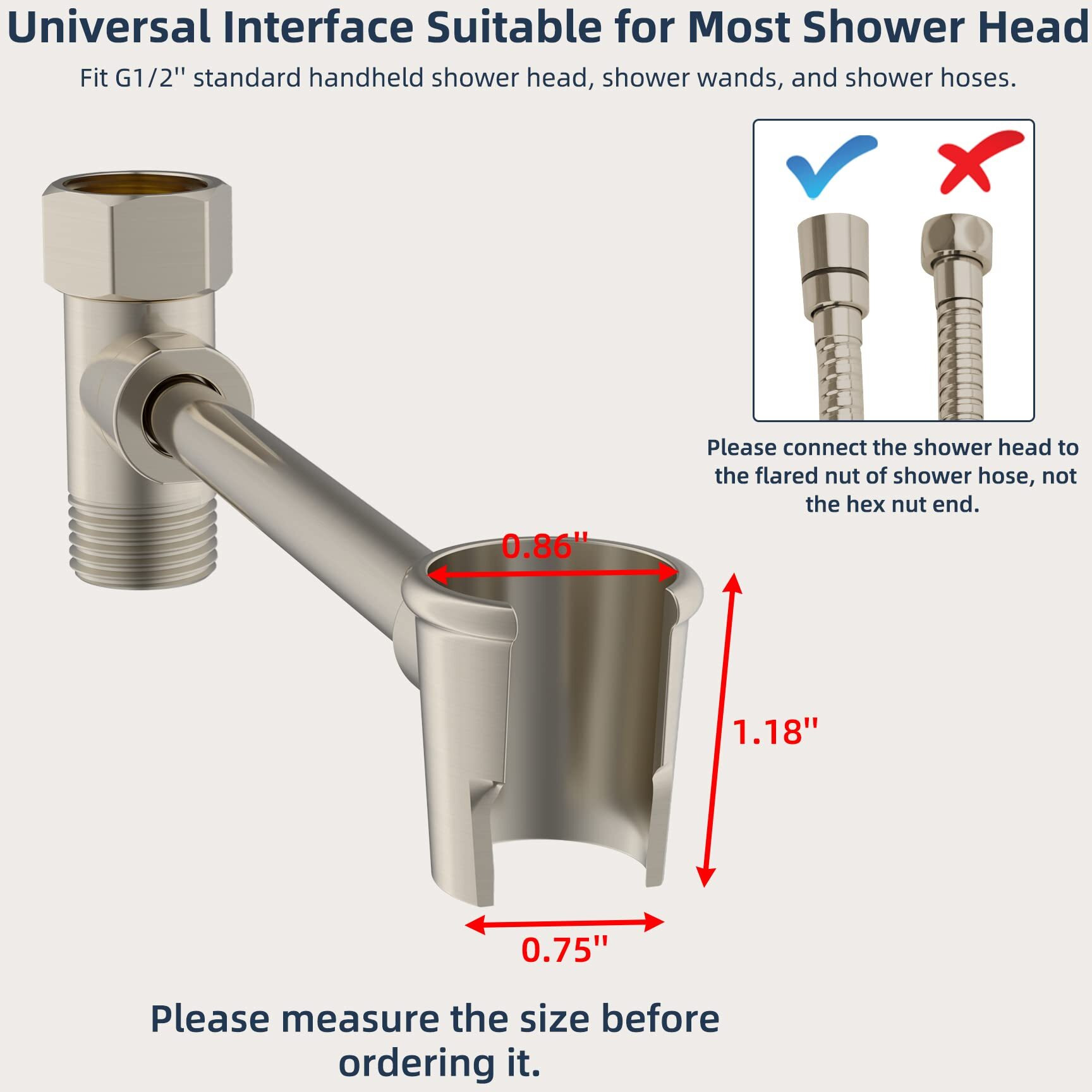 Hibbent All Metal Shower Head Holder  Solid Brass Shower Arm Holder For Handheld Showerhead  Shower Wander Holder  Adjustable Shower Head Bracket  Shower Spray Holder  Shower Arm Mount  Brushed Nickel