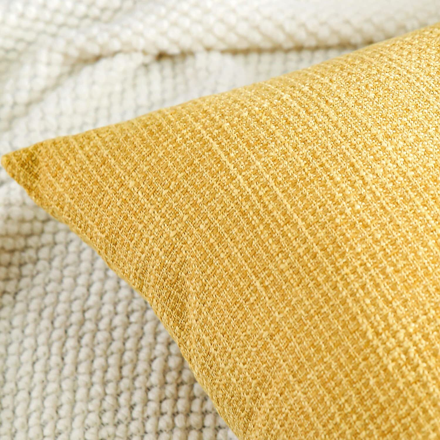 Otostar Linen Throw Pillow Covers Set Of 2 Decorative Square Pillowcases Cushion Covers 24X24 Inch For Home Decor Sofa Bedroom Car 60 X 60Cm Yellow