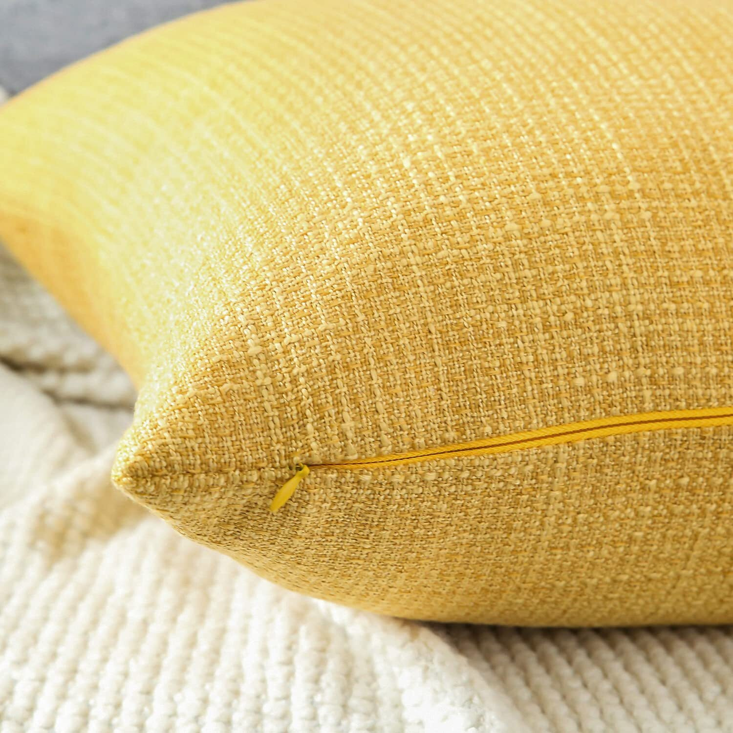 Otostar Linen Throw Pillow Covers Set Of 2 Decorative Square Pillowcases Cushion Covers 24X24 Inch For Home Decor Sofa Bedroom Car 60 X 60Cm Yellow