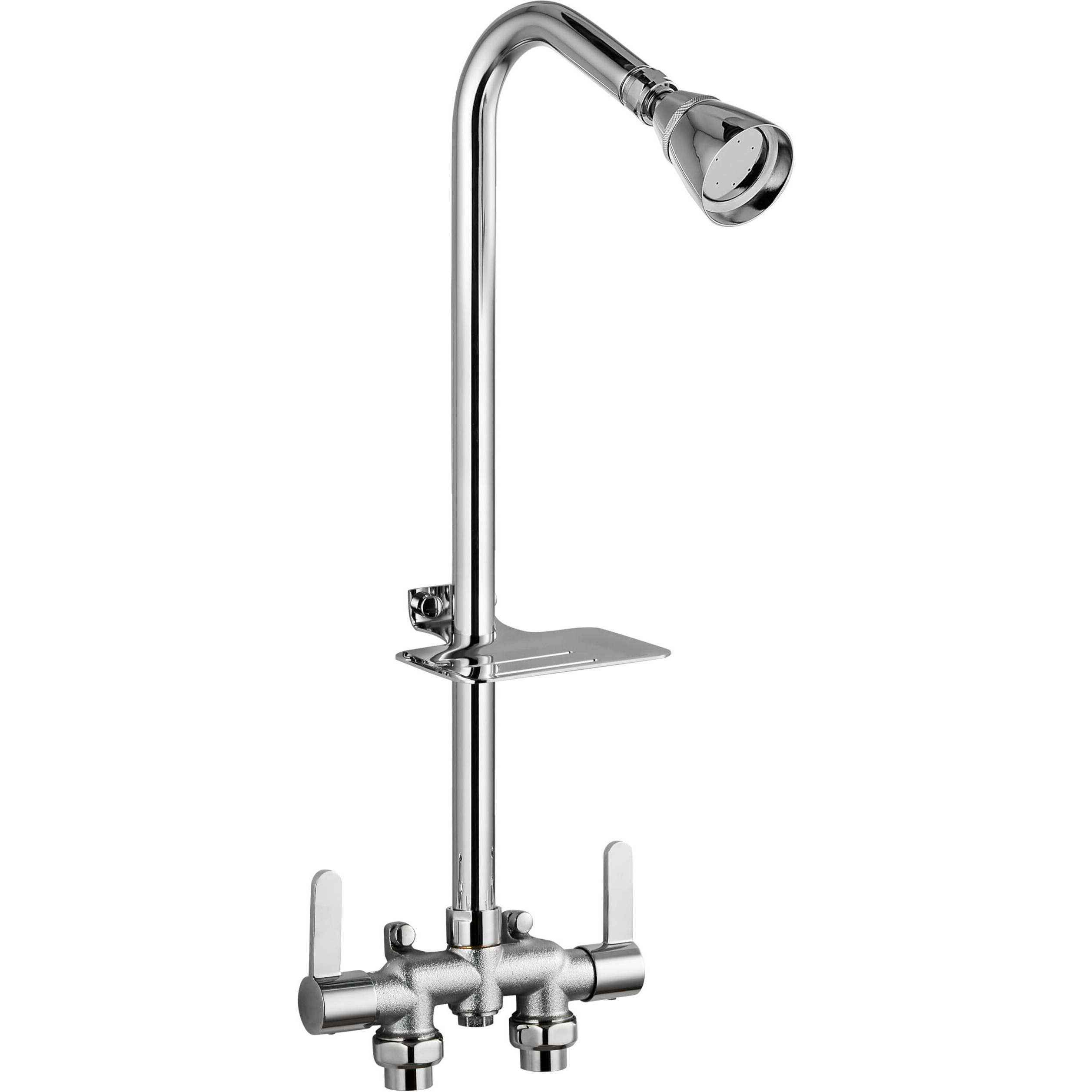 Aolemi Outdoor Shower Fixtures Outdoor Shower Kit Faucet System 3 Inch Center With Showerhead 2 Handle Exposed Shower With Brass Mix Valve Pipe Downward With Soap Dish Polish Chrome